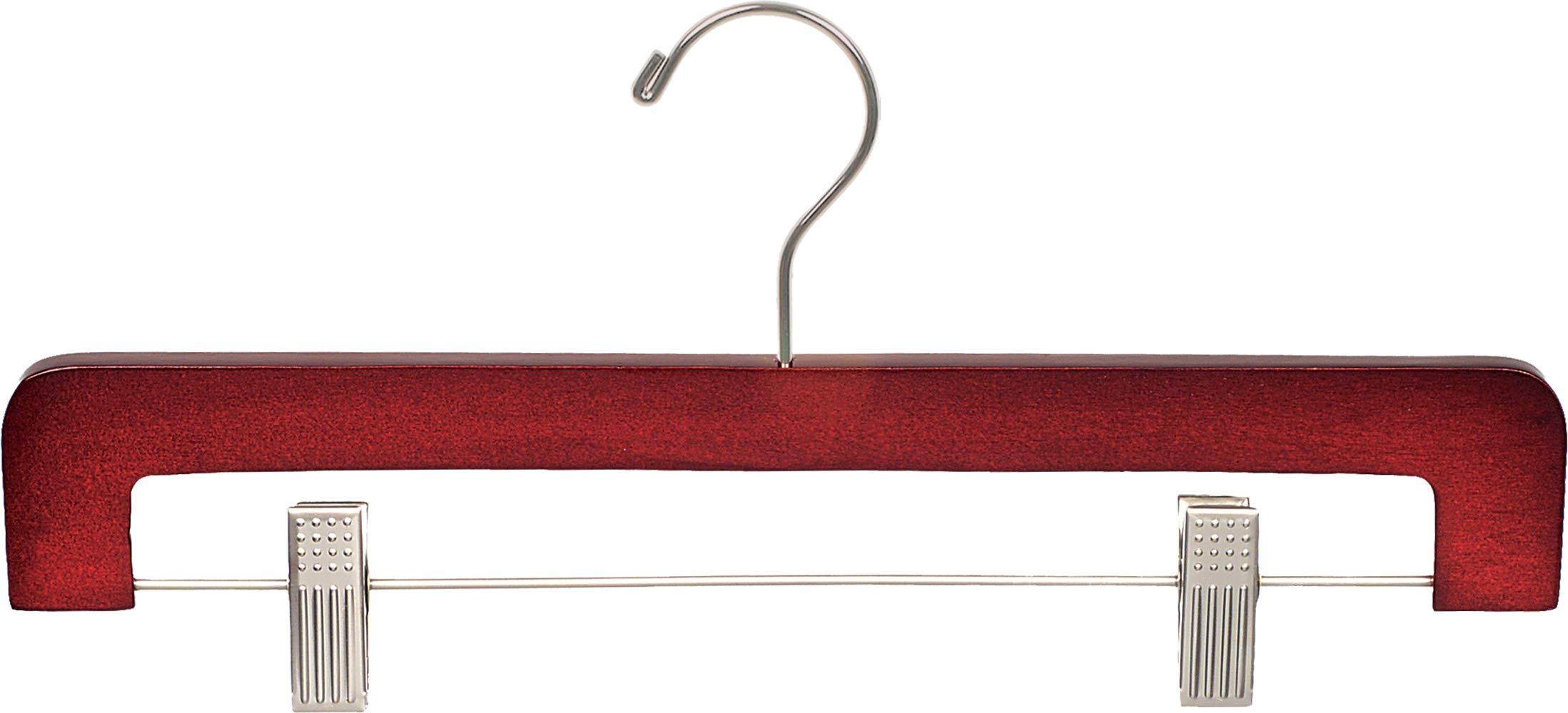 The Great American Hanger Company - 50 Pack Wooden Bottom Hangers with Clips for Pants, Skirts & Scarves - Cherry/Brushed Chrome Finish - Space Saving Closet Organization - Perfect for Retail Stores & Home Wardrobes
