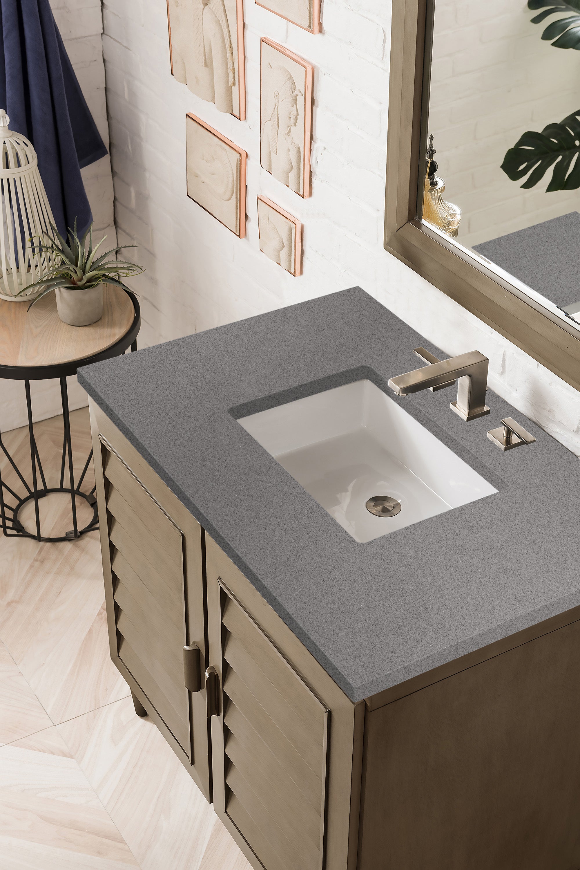 Portland 36 Inch Single Bathroom Vanity Set with Whitewashed Walnut Finish & 3CM Gray Expo Quartz Countertop - Perfect for Modern Bathroom Remodeling and Small Space Design