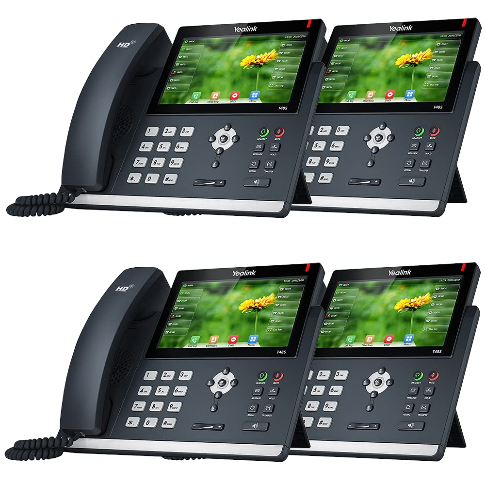 Yealink SIP-T48S Business IP Phone System - 4 Phone Bundle with Voicemail, Auto Attendant, Call Recording | Includes 1 Year Free TWAComm.com Service | Ideal for Office, Remote Work & Call Centers