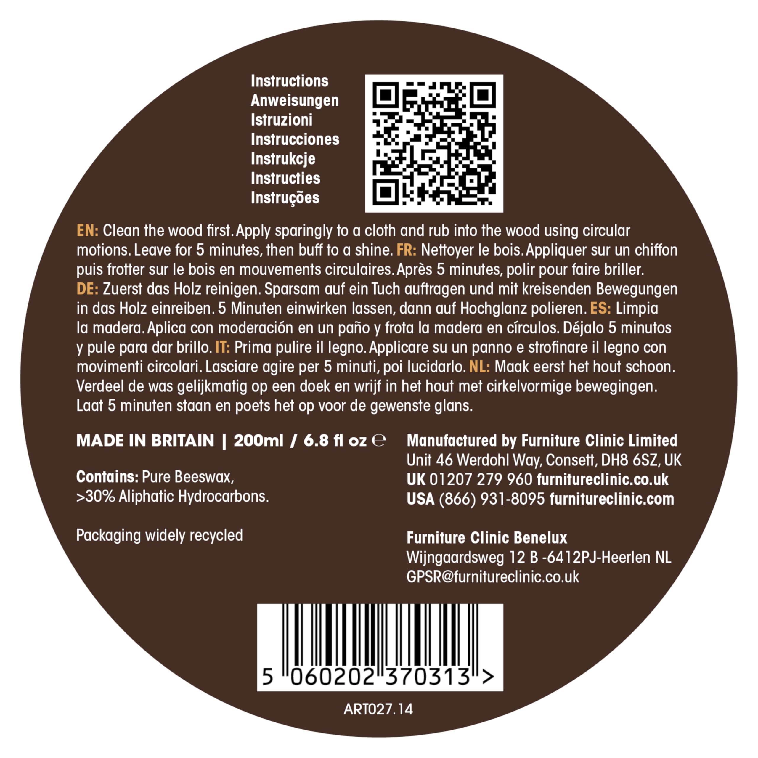 Premium Beeswax Polish for Wood Furniture - Natural Wood Finish Wax | Protects & Restores All Wood Surfaces (6.8 Fl Oz) | Ideal for Tables, Chairs, Cabinets & Antique Wood Care