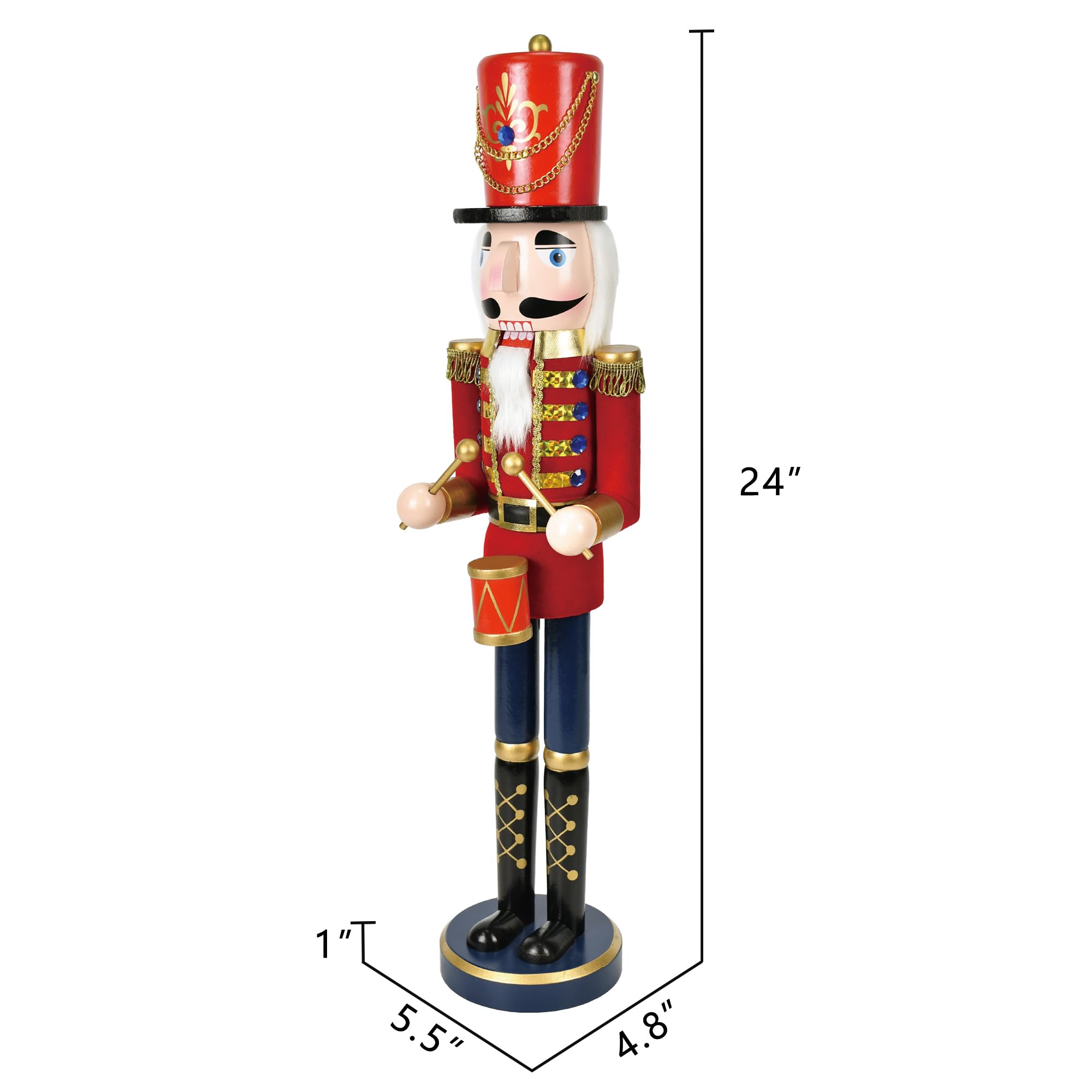 Jeco 24 Inch Red Nutcracker Drummer Soldier Christmas Decoration - Handcrafted Wooden Nutcracker for Holiday Decor, Xmas Tree Ornament & Festive Home Decorations