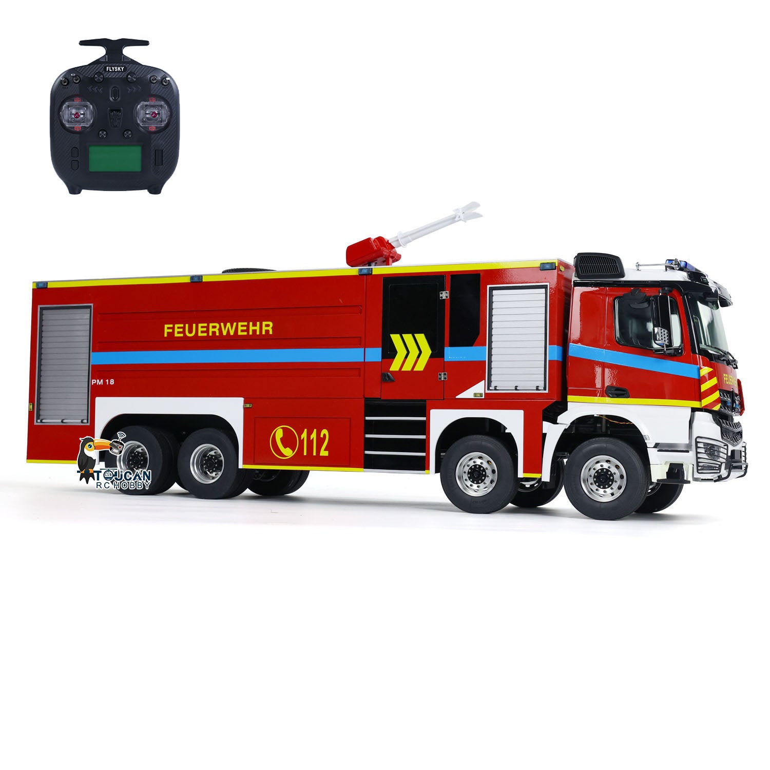 1/14 Scale 8x4 Metal RC Fire Truck Chassis - Radio Controlled Fire Engine with Light & Sound, FlySky ST8 Motor, Servo, Pre-Assembled & Painted - Perfect for Firefighting Simulation, RC Hobbyists, and Collectors