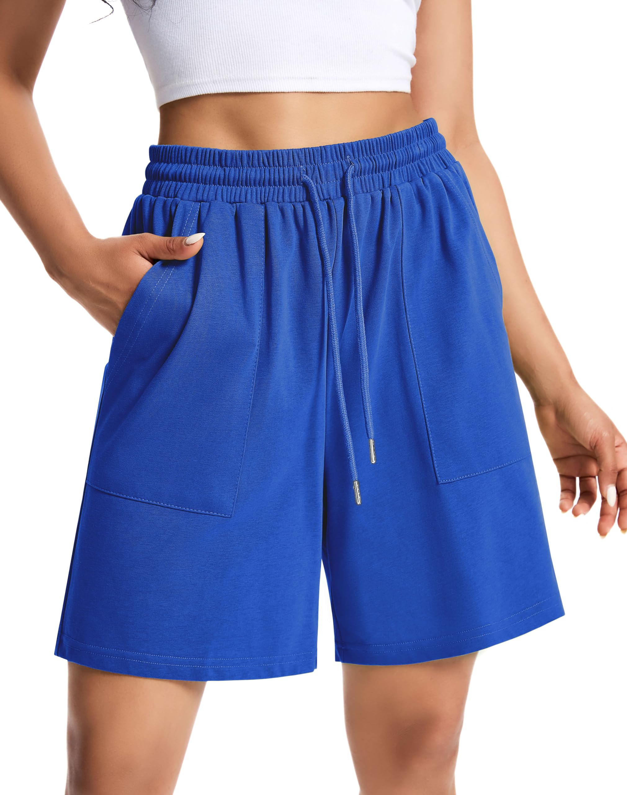 Auriviz Women's Cotton Sweat Shorts - Casual Summer Loose Drawstring Lounge Running Athletic Shorts with Pockets - Perfect for Yoga, Gym, Travel & Home Wear