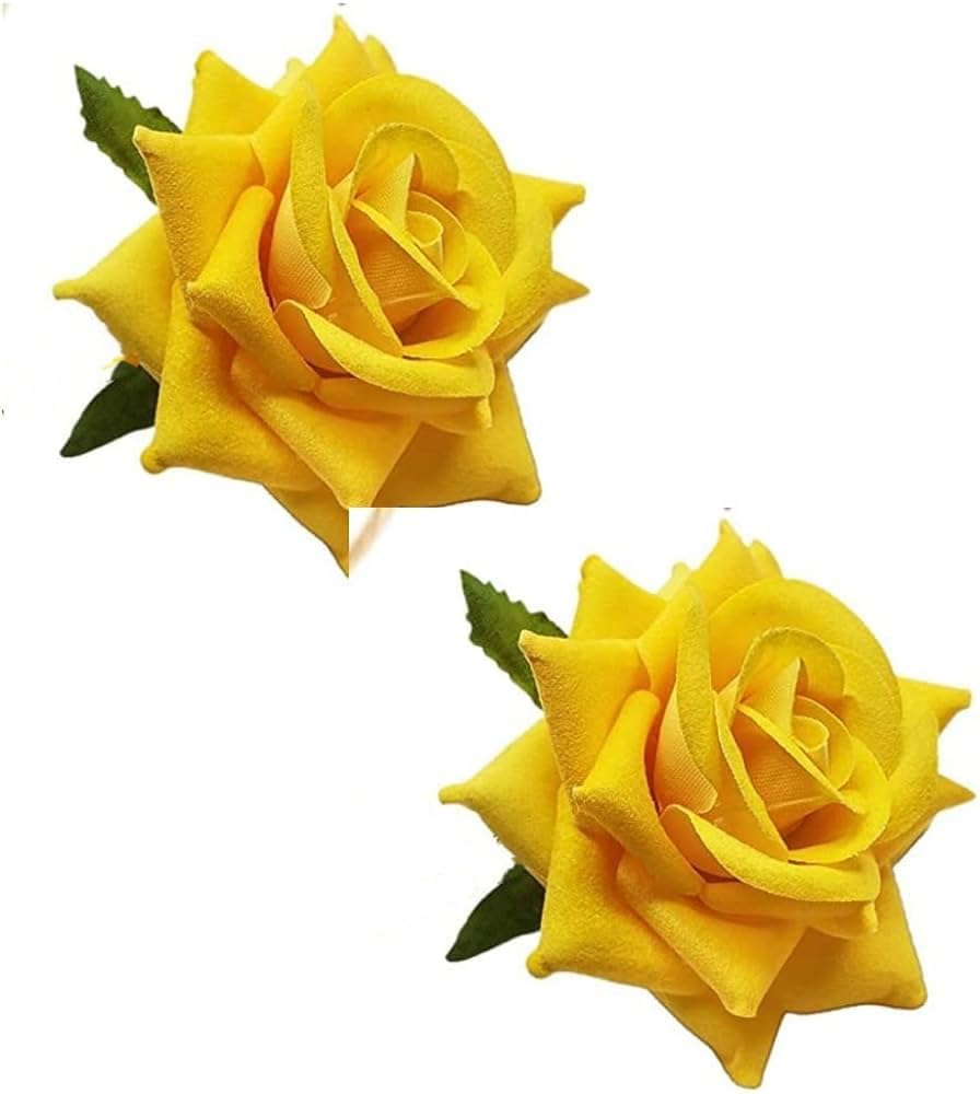 Artificial Yellow Rose Hair Clips for Women - Pack of 2 | Elegant Floral Hair Accessories for Parties, Weddings & Special Occasions