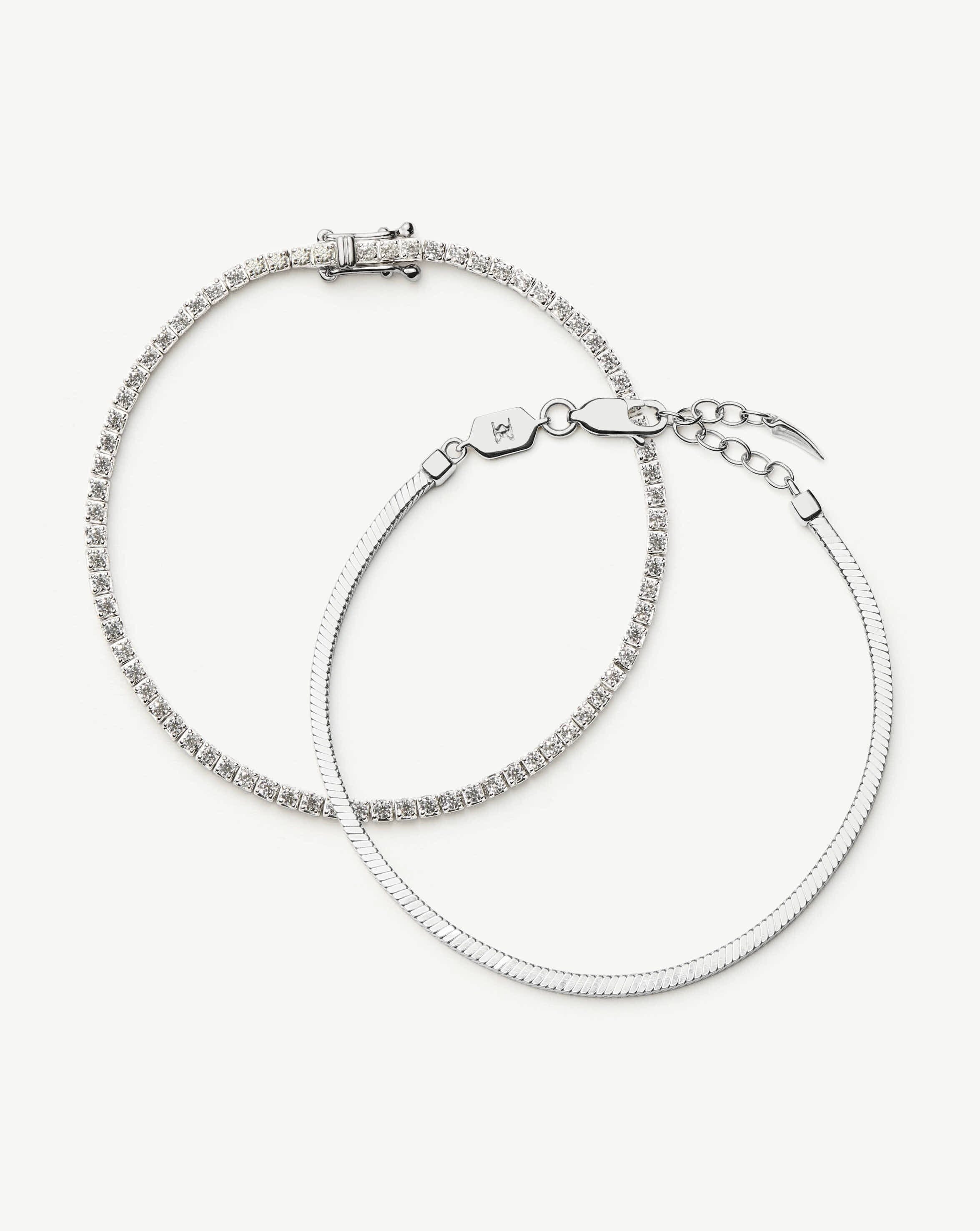 Classic Sterling Silver Tennis Bracelet & Snake Chain Bracelet Set for Women - Elegant Jewelry Gift for Anniversary, Birthday & Special Occasions