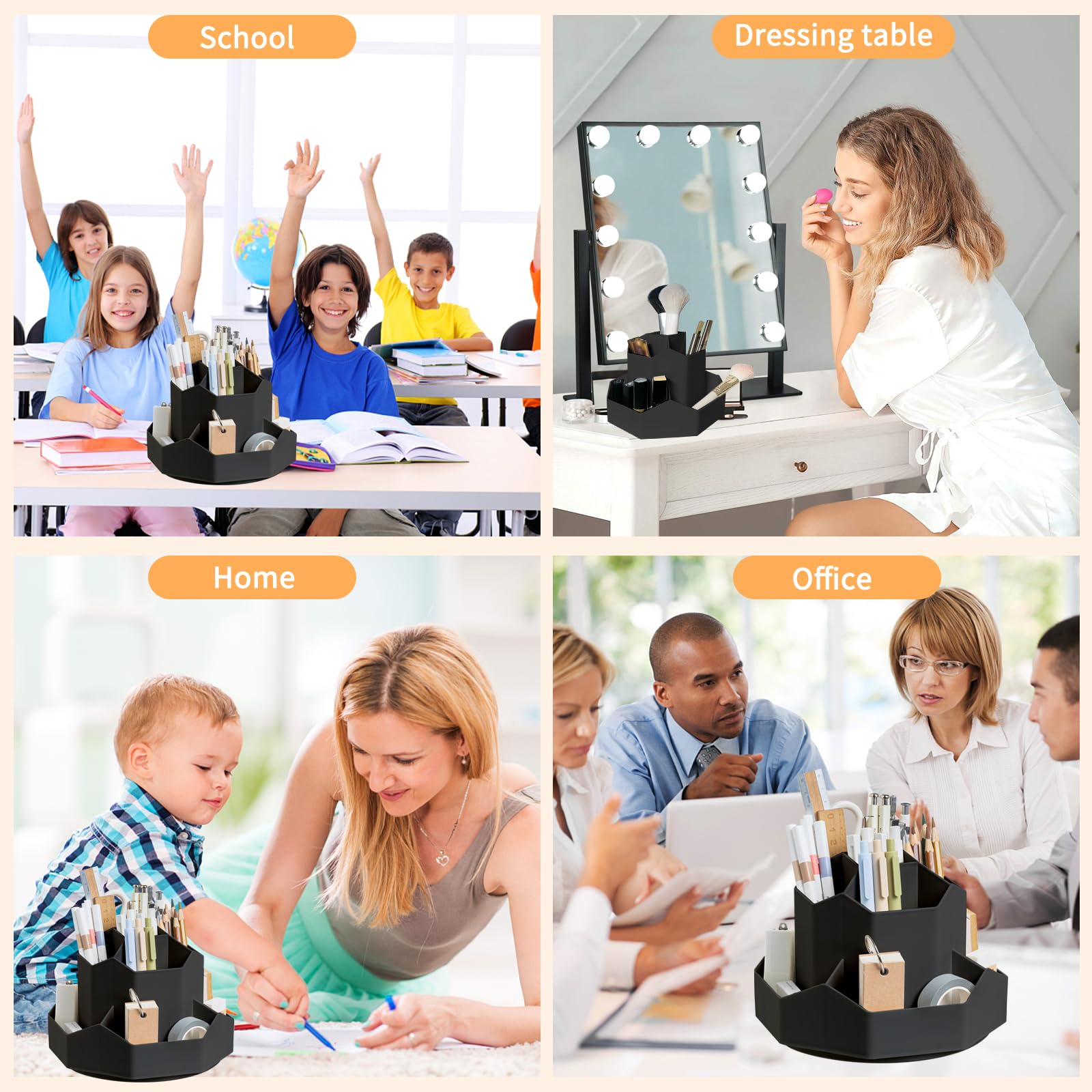 360° Rotating 9-Slot Pencil Pen Holder for Desk - Black Office & School Organizer for Stationery Supplies | Perfect for Home, Office, and Classroom Use