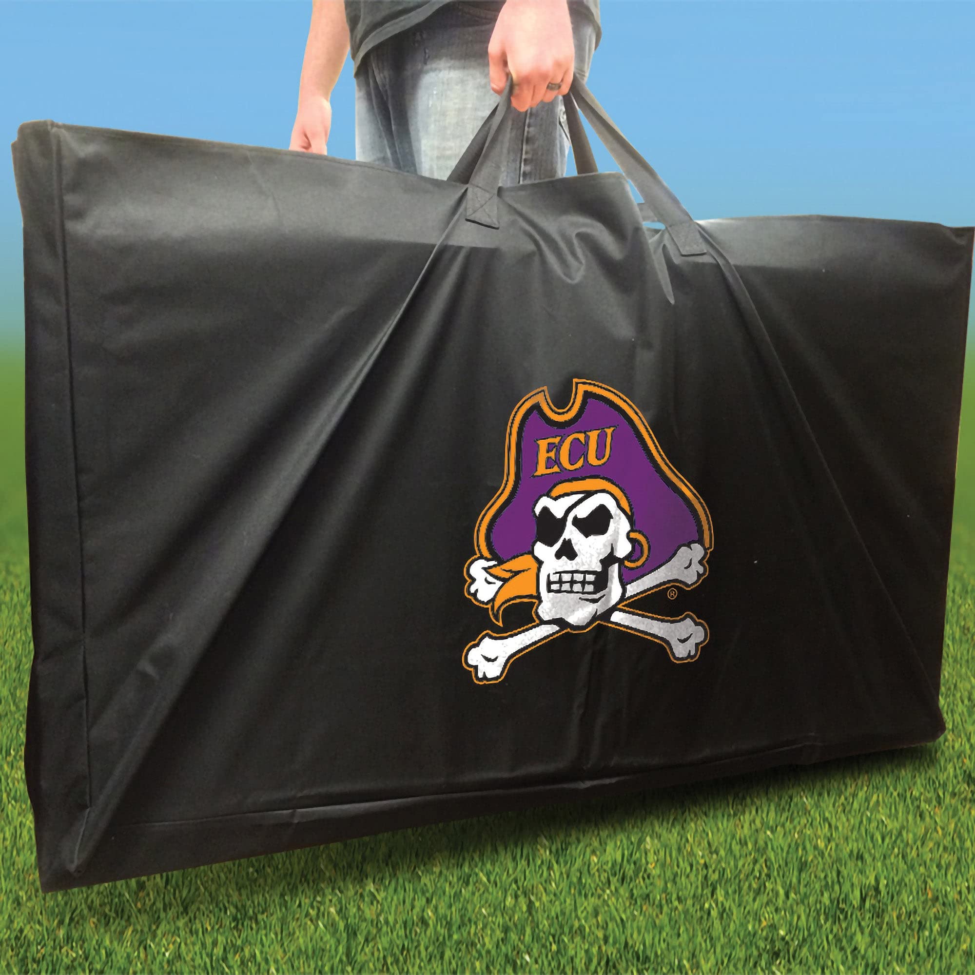 Skip's Garage East Carolina Jersey Cornhole Board Set - Team Logo Design - Custom Regulation Size Cornhole Boards for Tailgating, Backyard Parties & Outdoor Games