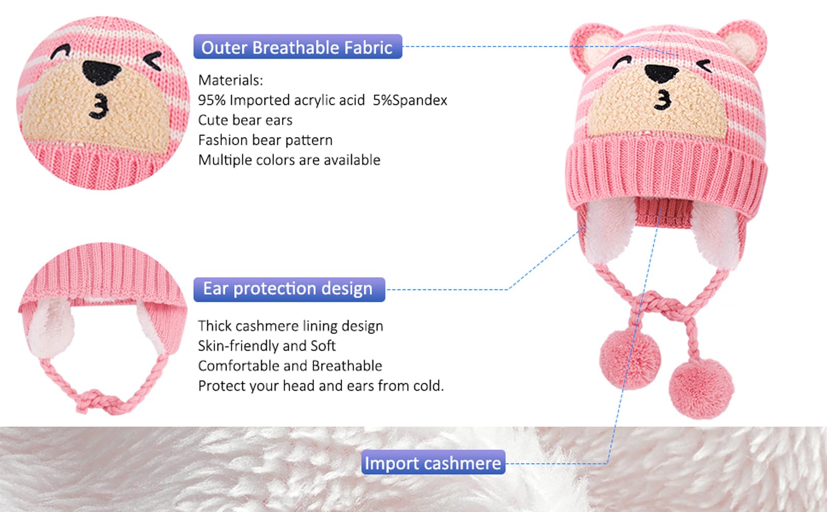Adorable Baby Winter Hat & Scarf Set for 6-36 Months - Knitted Beanie with Earflaps & Chin Strap, Fleece-Lined Toddler Ear Warmer & Neck Warmer - Perfect for Girls & Boys Outdoor Winter Activities, Snow Play & Cold Weather Protection