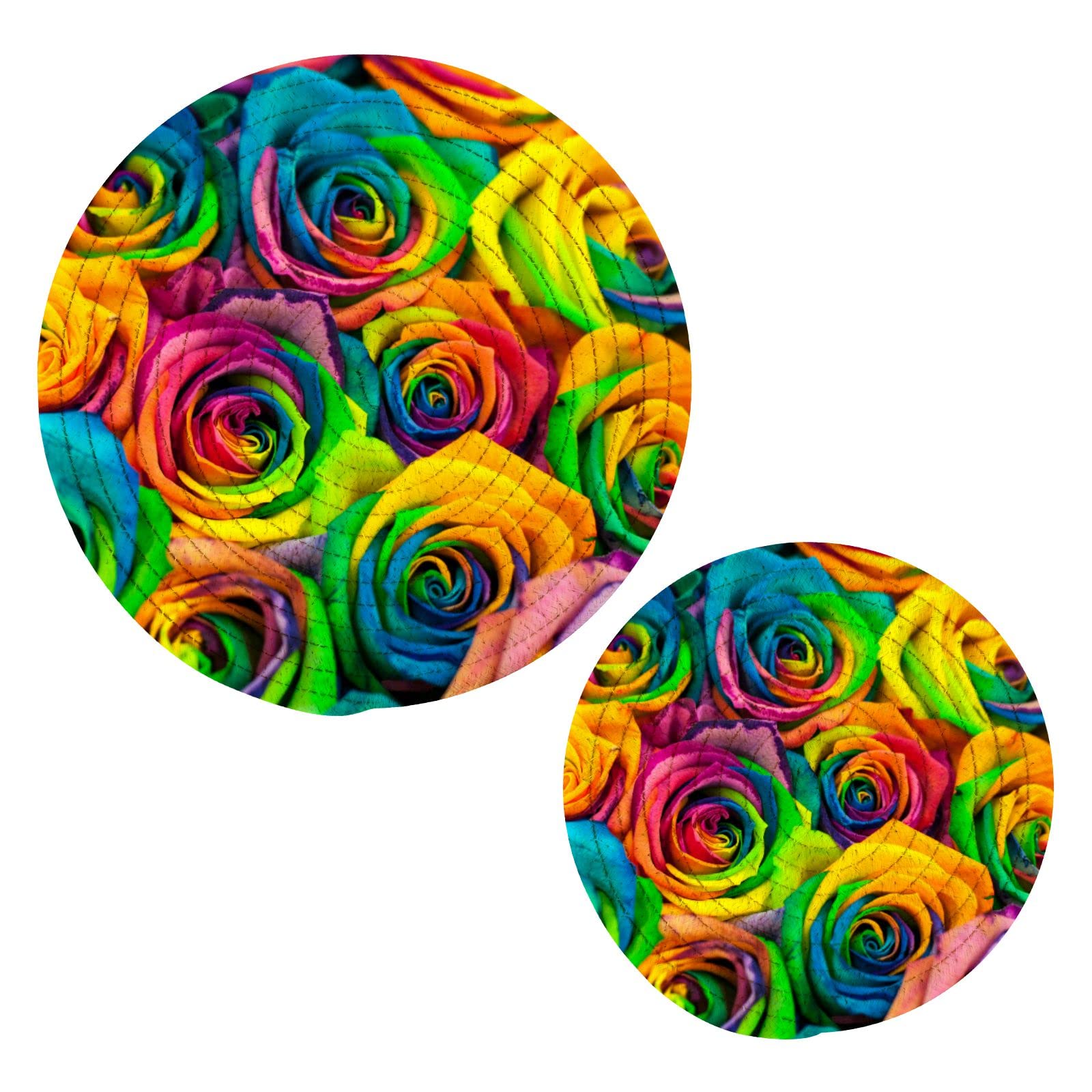 Rainbow Rose Flower Pot Holders & Trivets Set - 2PCS Heat Resistant Kitchen Potholders, Thread Weave Hot Pads for Cooking, Baking, Serving Dishes, Pans, Bowls & Teapots - Perfect for Kitchen Decor & Hosting