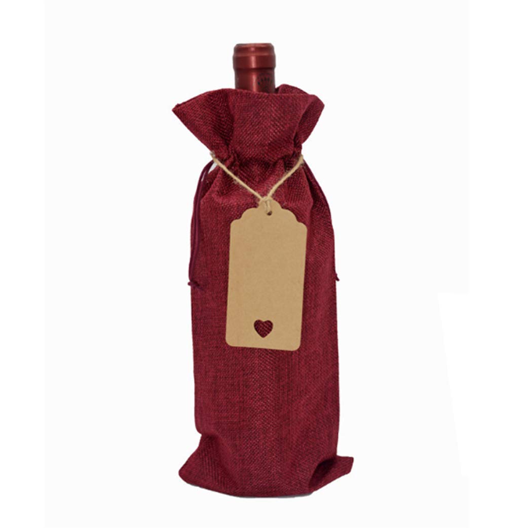 10Pcs Natural Burlap Wine Bags with Drawstring - Reusable Linen Wine Bottle Covers with Rope & Gift Tag - Perfect for Birthday, Housewarming, Wedding, Christmas Gifts & Party Decorations