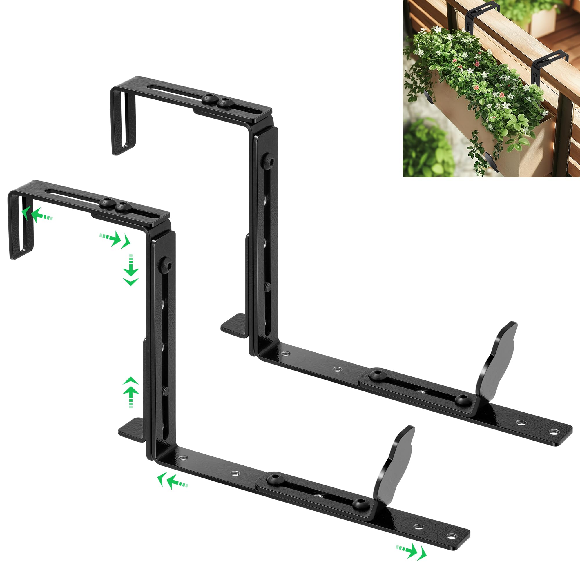 VIVOSUN Adjustable Planter Box Brackets - Heavy Duty Carbon Steel Flower Box Holders for Railings, Fences, Walls & Window Sills - Universal Fit (2-Pack) - Perfect for Balcony Gardens, Window Decor & Outdoor Plant Displays