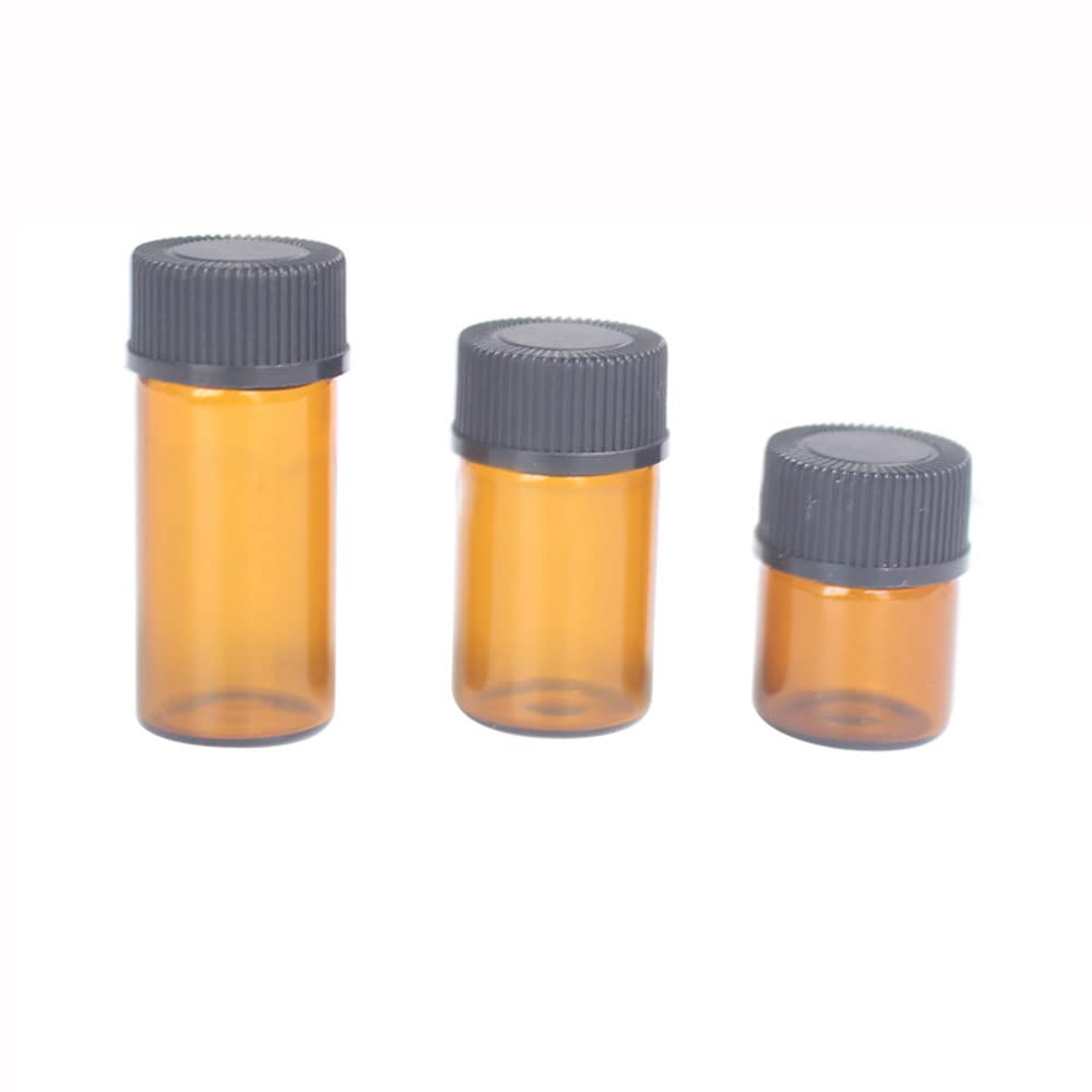 EXCLUZO 100pcs 1ml Amber Glass Bottles with Black Caps - Essential Oil Sample Bottles, Refillable EMP Bottles for Perfume, Aromatherapy & DIY Blends | Perfect for Travel, Gifts & Home Use