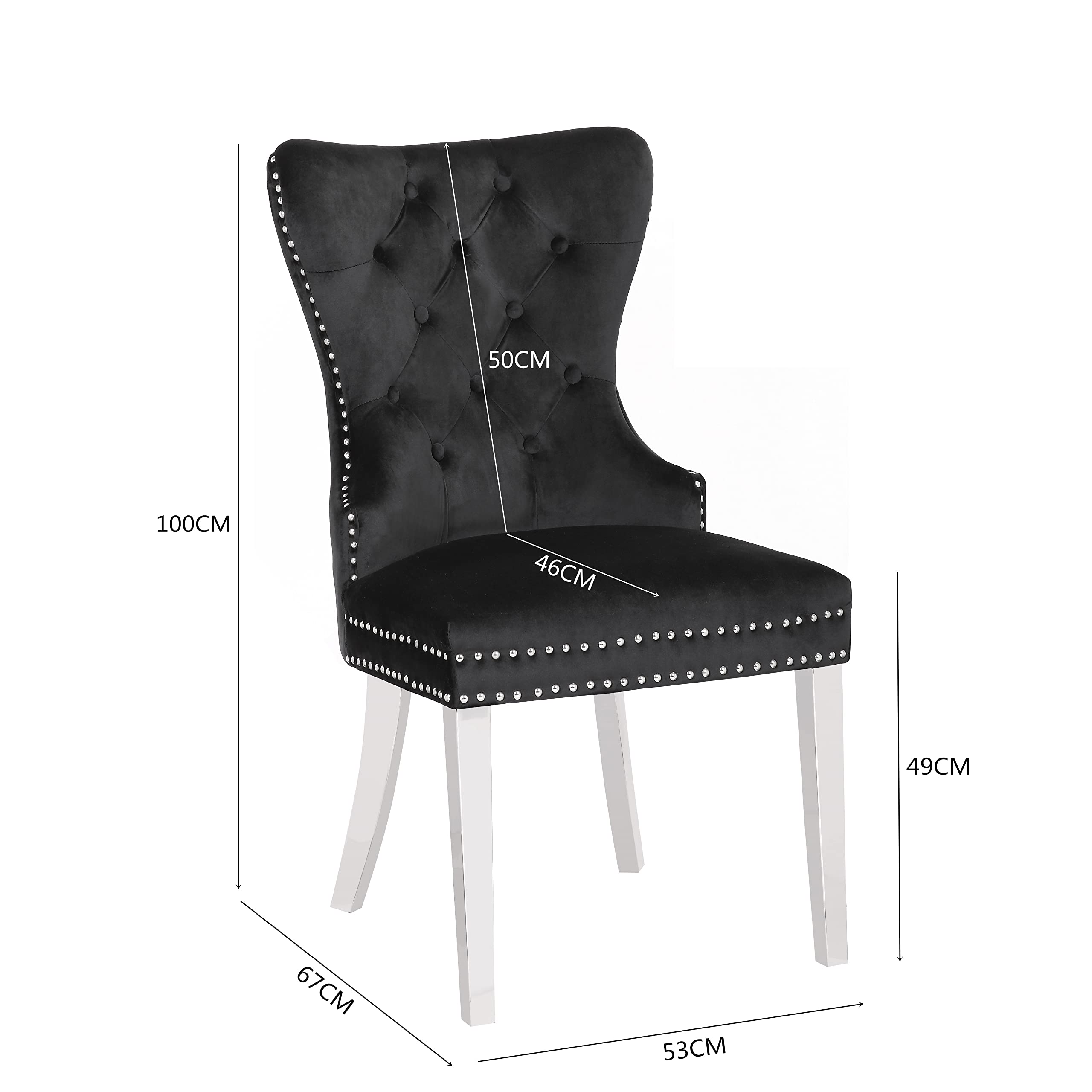 i-POOK Velvet Upholstered Dining Chairs Set of 2 - Modern Button Tufted Parsons Chairs with Metal Legs, Ring Pull & Nailhead Trim - Elegant Accent Chairs for Kitchen, Dining Room & Living Room - Perfect for Entertaining & Home Decor (Black)