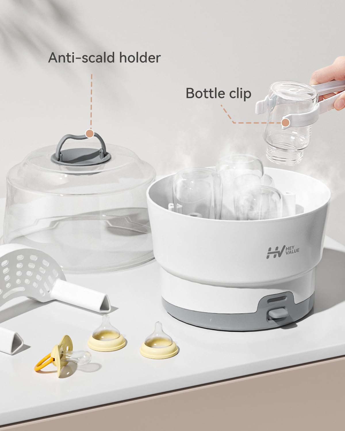 HEYVALUE Electric Baby Bottle Sterilizer - One-Touch Sterilization for Bottles, Pacifiers & Breast Pump Parts | BPA-Free | Fast & Easy Sanitizing for Newborn Care | Perfect for Home, Nursery & Travel Use