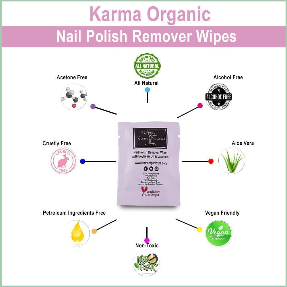 Organic Nail Polish Remover Wipes Set - 10 Lavender & 10 Tea Tree Infused Wipes for Gentle Nail Care | At-Home Manicures, Travel & Salon Use