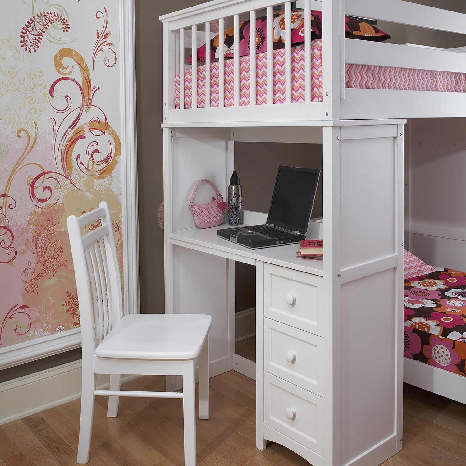 Hillsdale NE Kids School House Stair Loft Bed with Desk & Twin Lower Bed - Space-Saving Study & Sleep Solution for Small Rooms