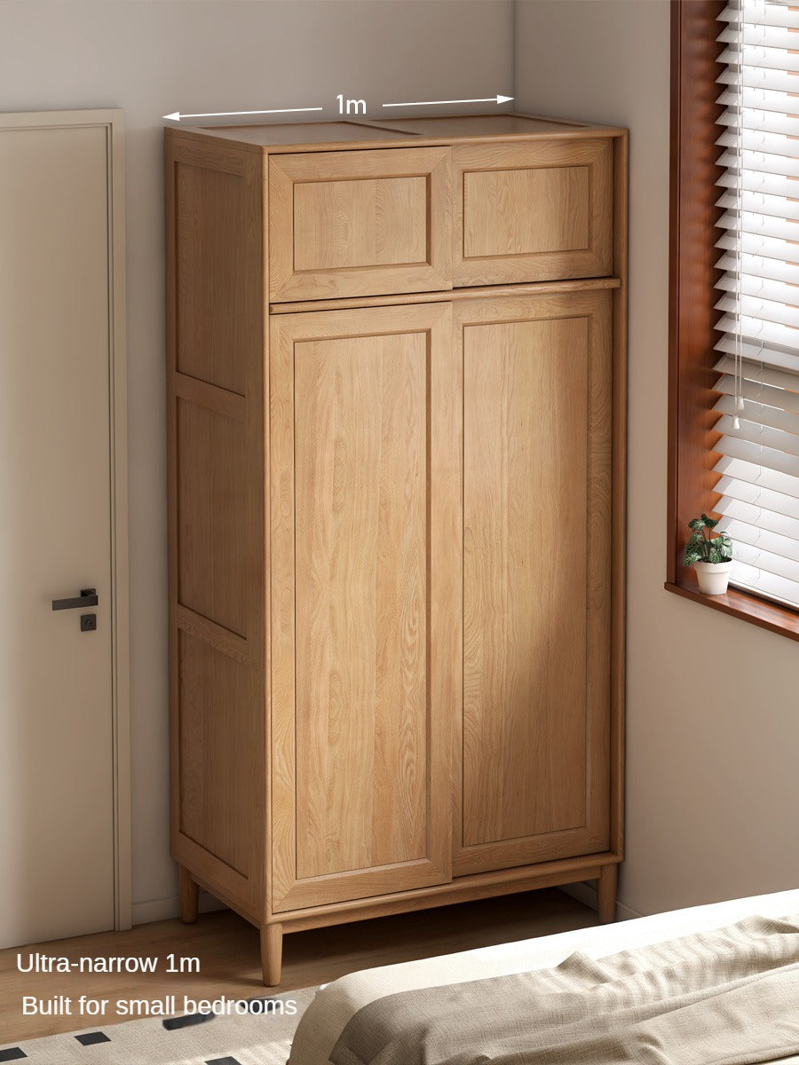 Solid Oak Wood Sliding Door Wardrobe Closet - Modern & Spacious Storage for Bedroom, Living Room, or Walk-In Closet