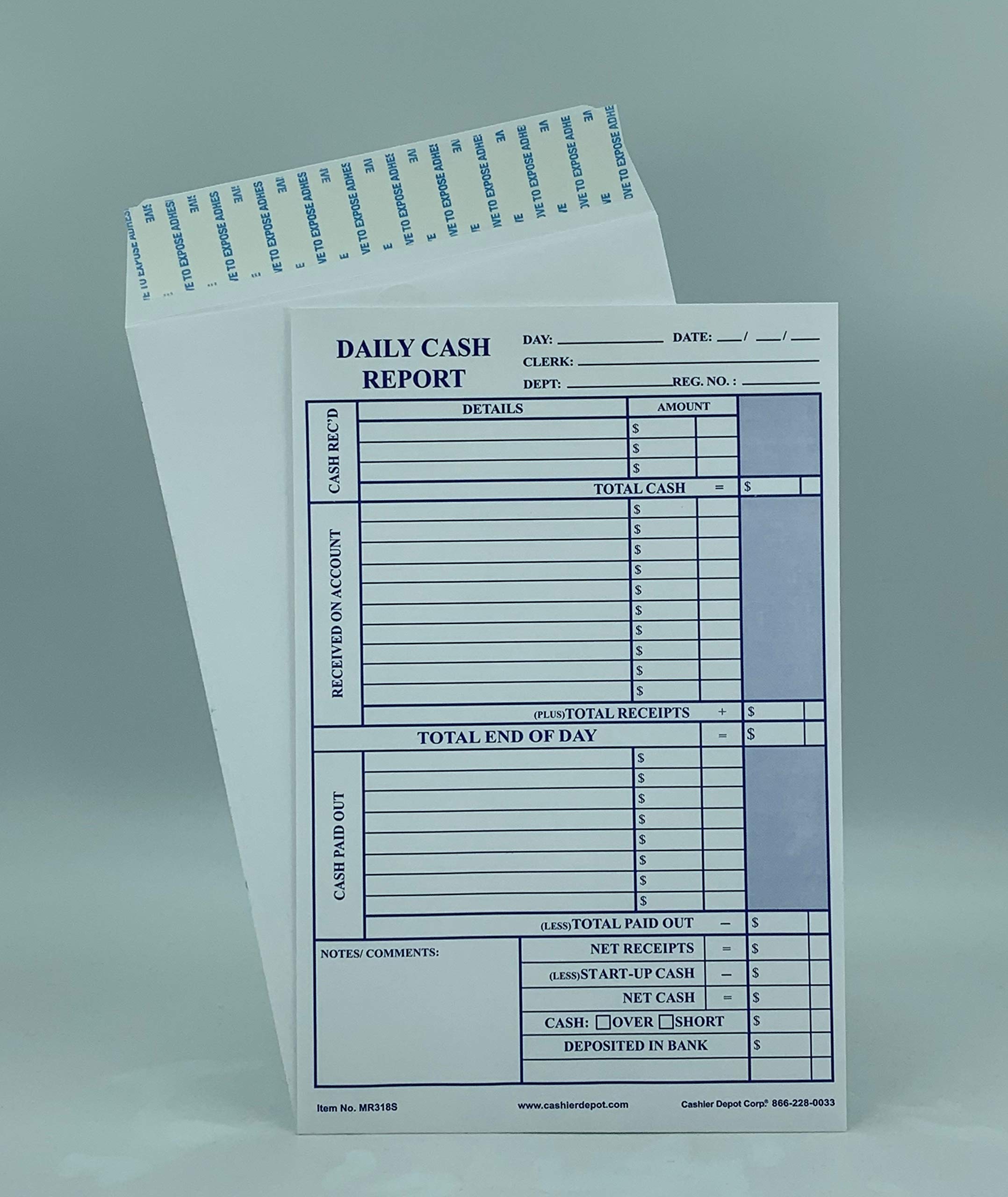 1000 Premium 28lb White Cashier Depot MR318S Daily Cash Report Envelopes 6