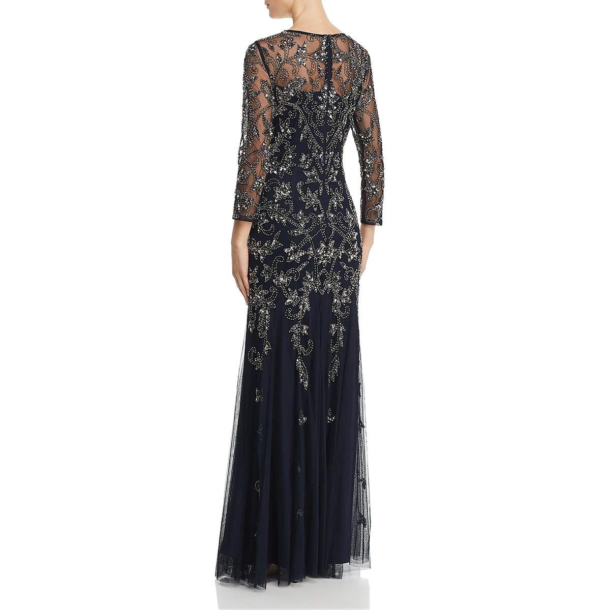Adrianna Papell Women's Elegant Long Sleeve Beaded Evening Dress for Parties, Weddings & Special Occasions