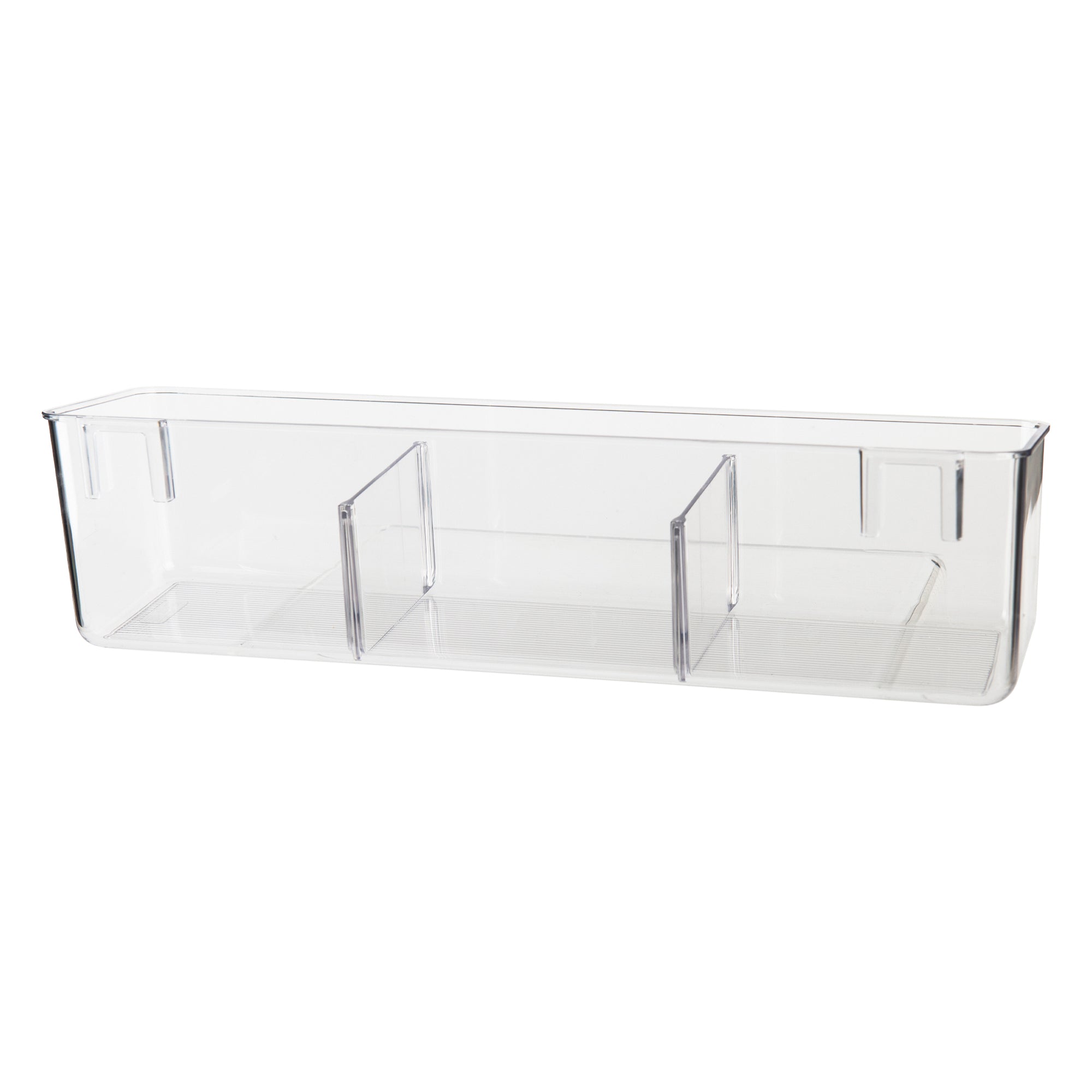 Clear Wall Mount Adhesive Storage Container with Dividers - Organize Bathroom, Kitchen & Office Supplies - Space Saving Solution for Home & Office