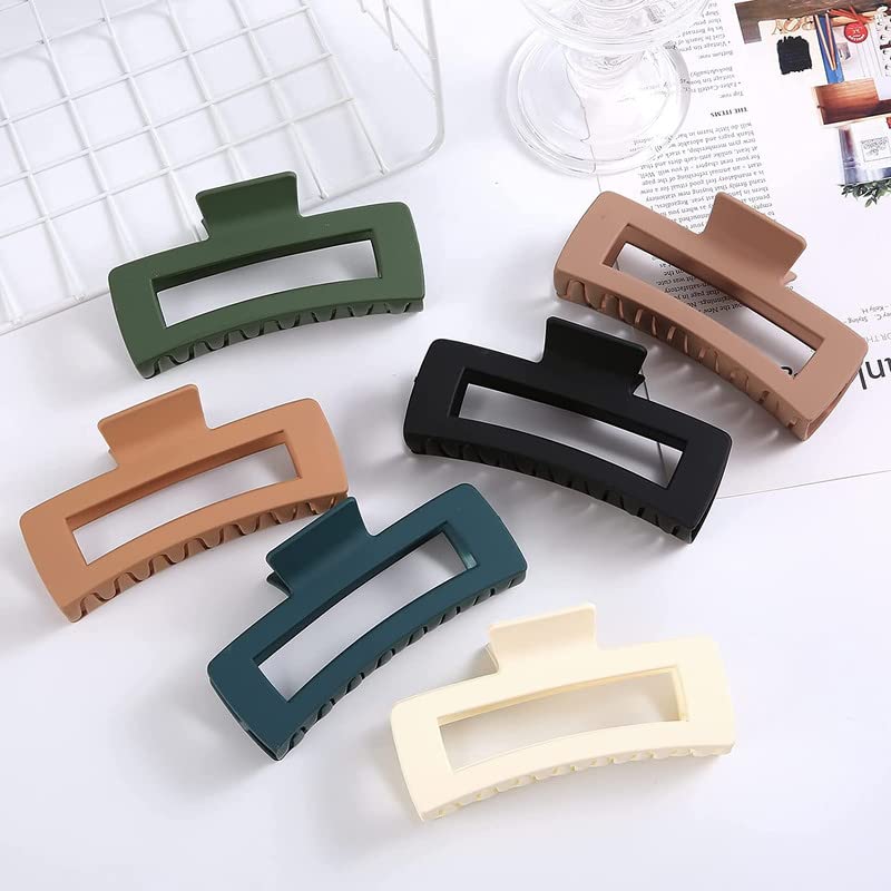 SHIDARA 6 PCS Extra Large Claw Clips for Women & Girls - Strong Hold Non-Slip Square Hair Clips, Jumbo Hair Accessories in Multi Colors (6 Pack) - Perfect for Thick Hair, Ponytails, Buns & Everyday Styling