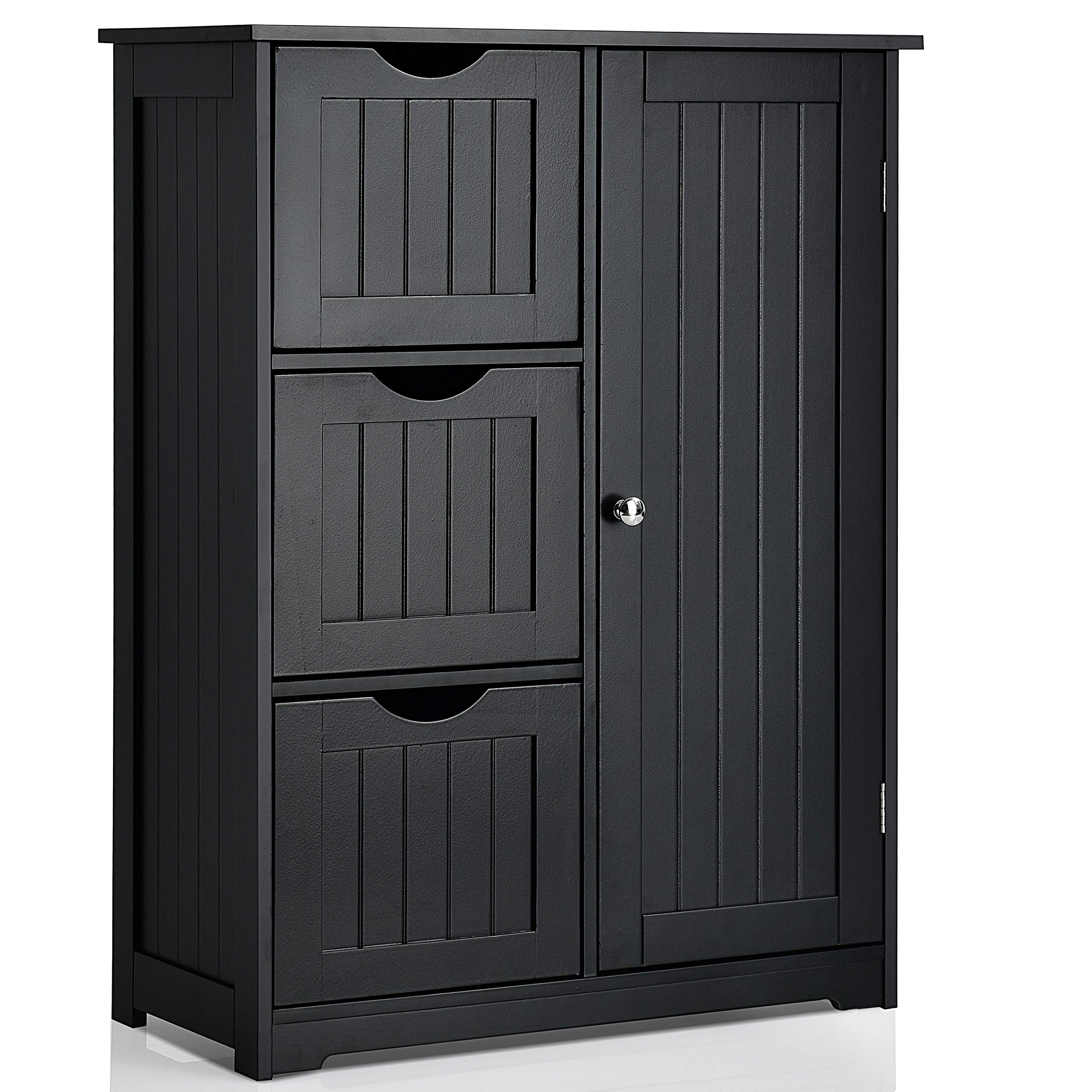 Giantex Wooden Bathroom Storage Cabinet with 1 Door & 3 Drawers - Freestanding Floor Cabinet for Bathroom, Entryway, or Bedroom - Space Saving Organizer for Towels, Toiletries & Home Essentials