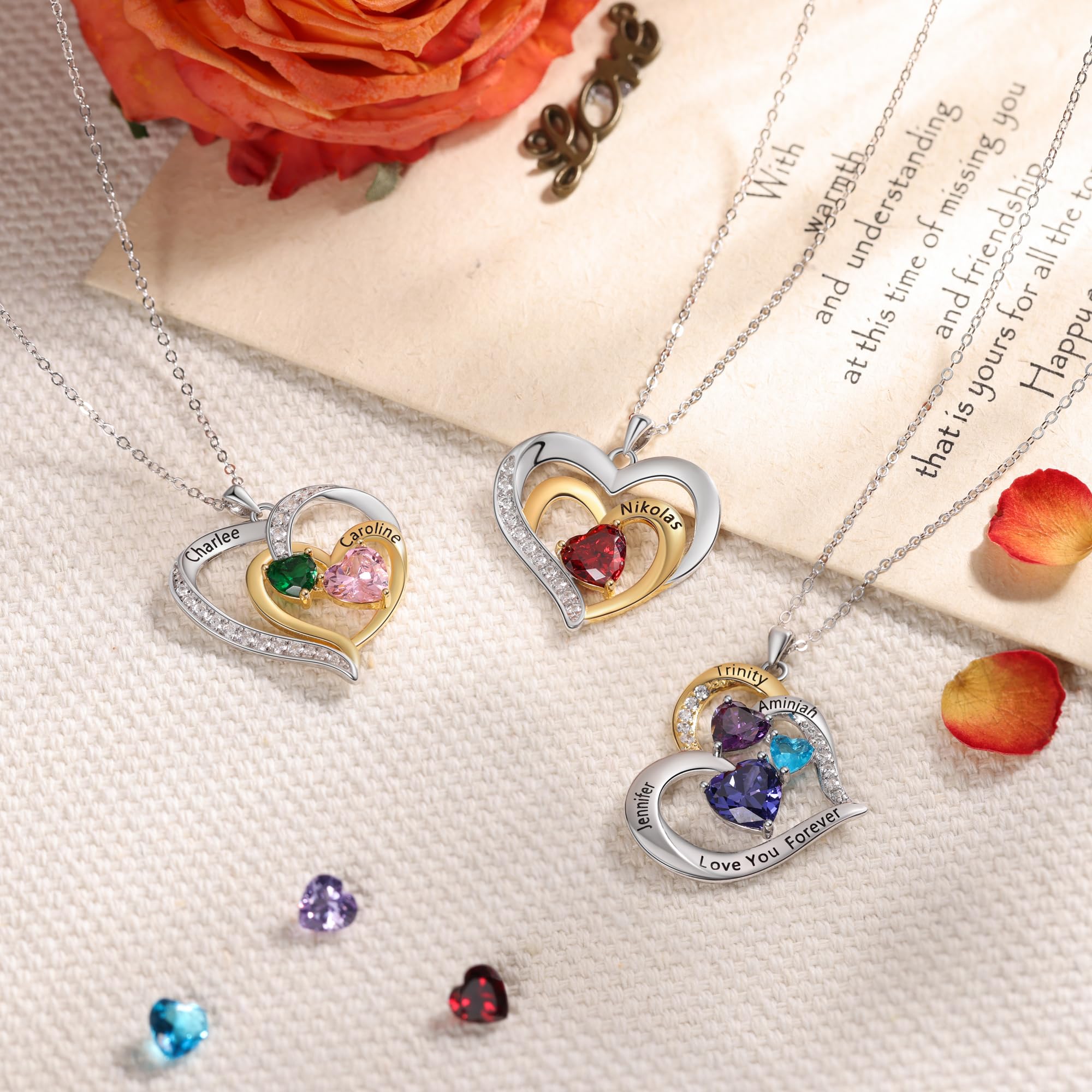 Personalized Sterling Silver Mothers Necklace with Birthstones & Custom Engraved Names - Thoughtful Gift for Women, Mom, Grandma - Perfect for Mother's Day, Birthday & Anniversary Gifts
