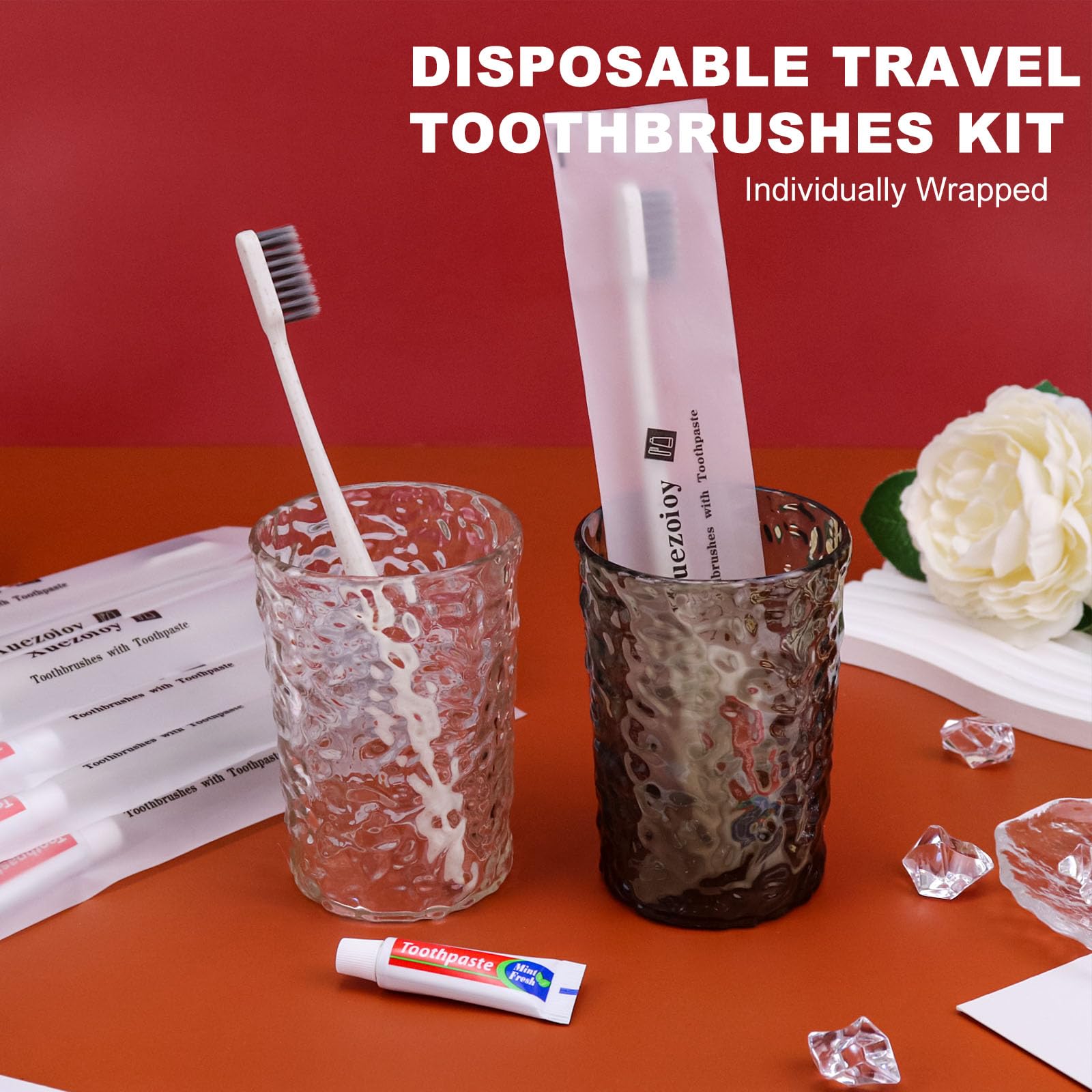 100 Pack Disposable Toothbrushes with Toothpaste - Individually Wrapped Travel Toothbrush Kit in Bulk (Apricot Flavor) for Travel, Hotels, Nursing Homes, Homeless Shelters & Charity Donations - Perfect for On-the-Go Oral Care, Emergency Kits & Hygiene Programs