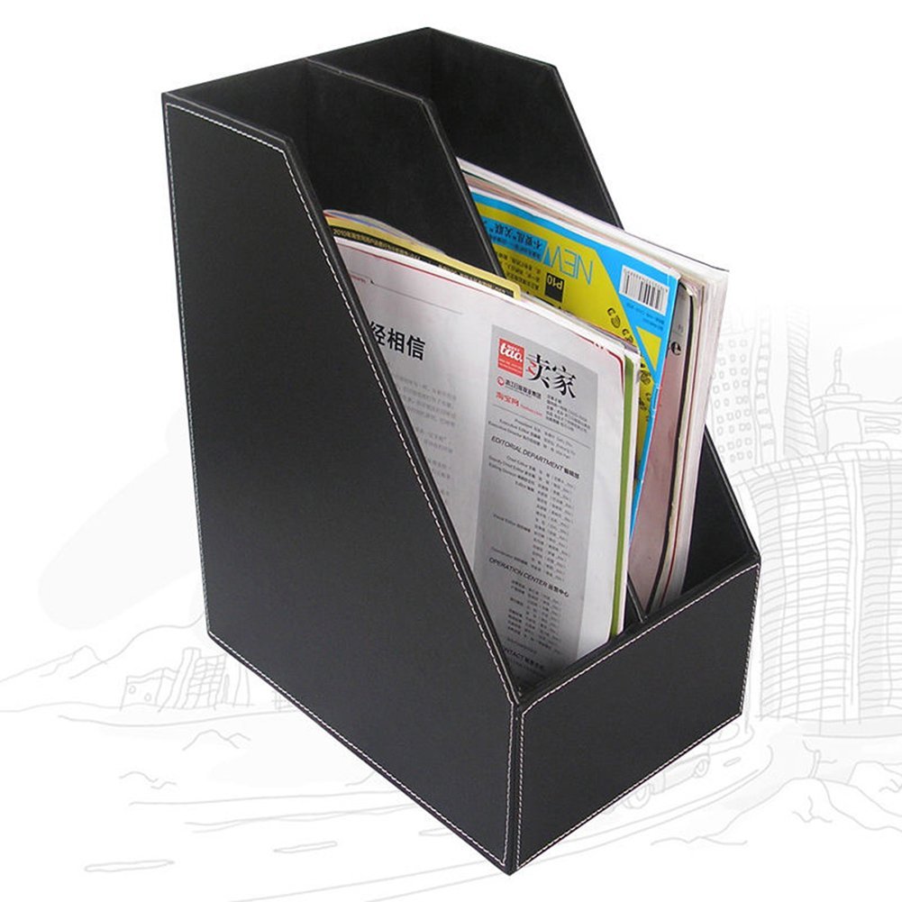 KINGFOM 5-Piece Office Desk Organizer Set - Synthetic Leather File Holder, Drawer Organizer, Pencil Holder, Memo Paper & Tissue Box Holder (T09-Black) - Perfect for Home Office, Workspace & Study Desk Organization