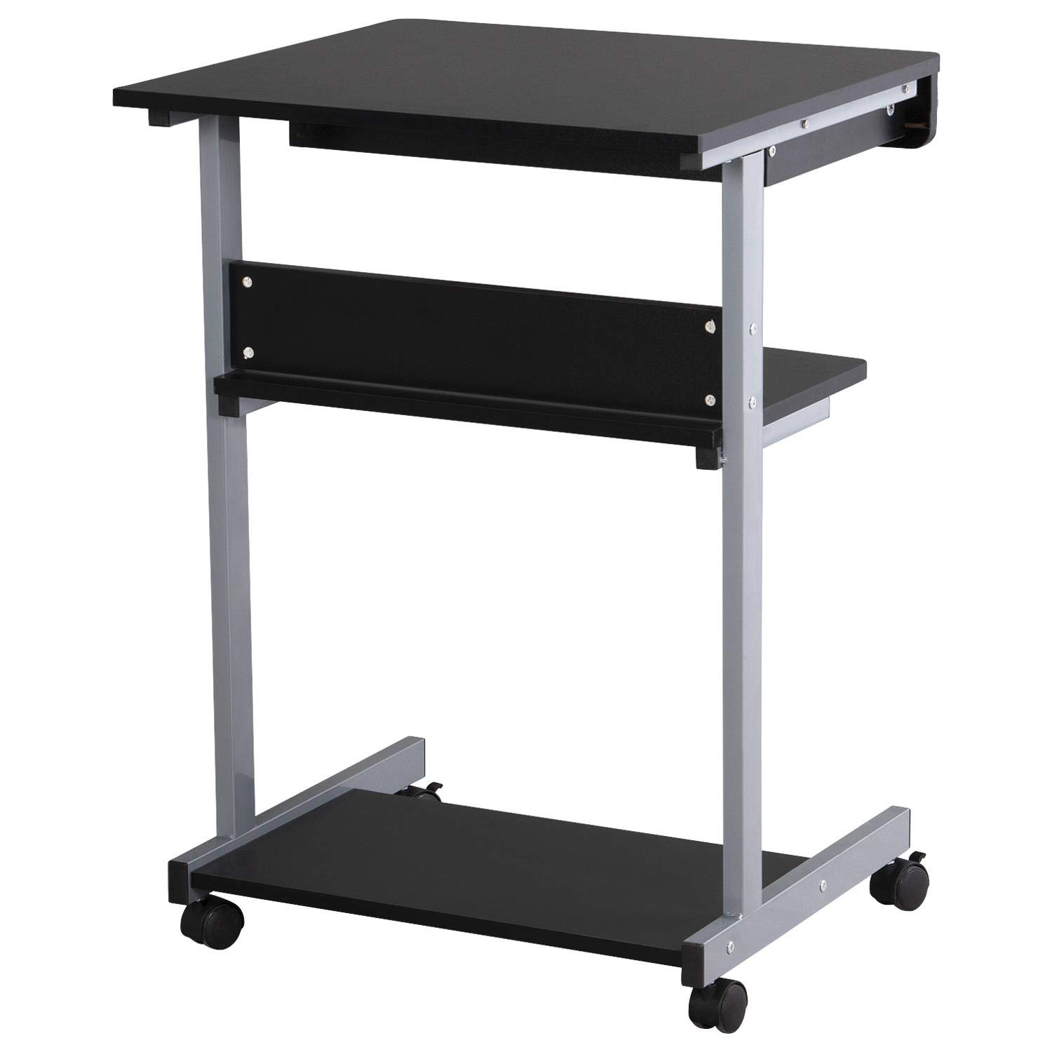 Topeakmart Mobile Compact Computer Desk Cart with Wheels - Small Space Workstation, Writing Desk with Drawers & Printer Shelf | Ideal for Home Office, Dorm Room, and Small Apartment Workspaces