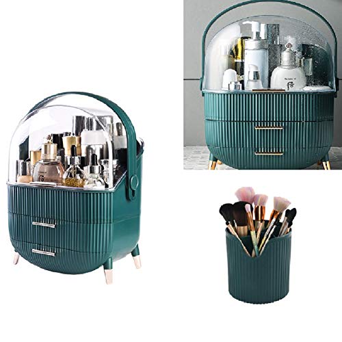 Lightmate Professional Large Makeup Organizer - Dust & Waterproof Cosmetic Storage Display Case with Brush Holder for Brushes, Lipsticks, Jewelry | Portable Vanity Organizer for Home, Travel & Salon Use (Green)