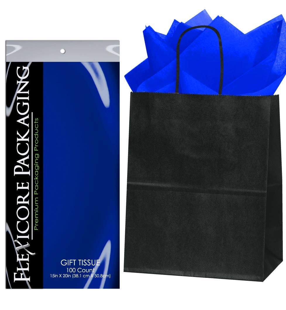 Premium Black Kraft Paper Gift Bags with Royal Blue Tissue Wrap - 8