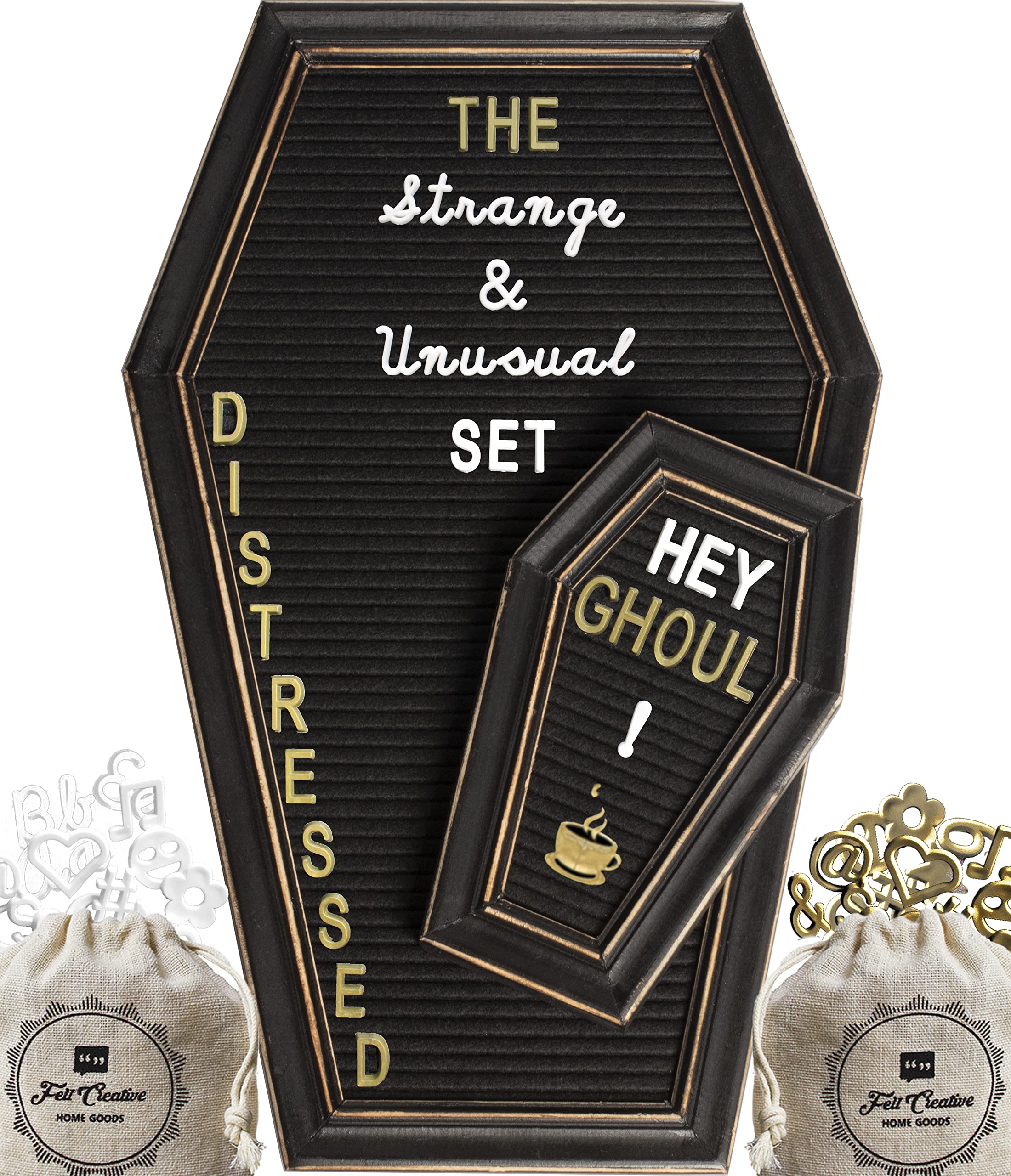 Gothic Coffin Letter Board Sign Set (Large & Mini) - Changeable Word Board for Witchy & Emo Room Decor, Black Aesthetic Home Pin Board - Perfect for Halloween, Gothic Bedrooms & Dark Themed Parties