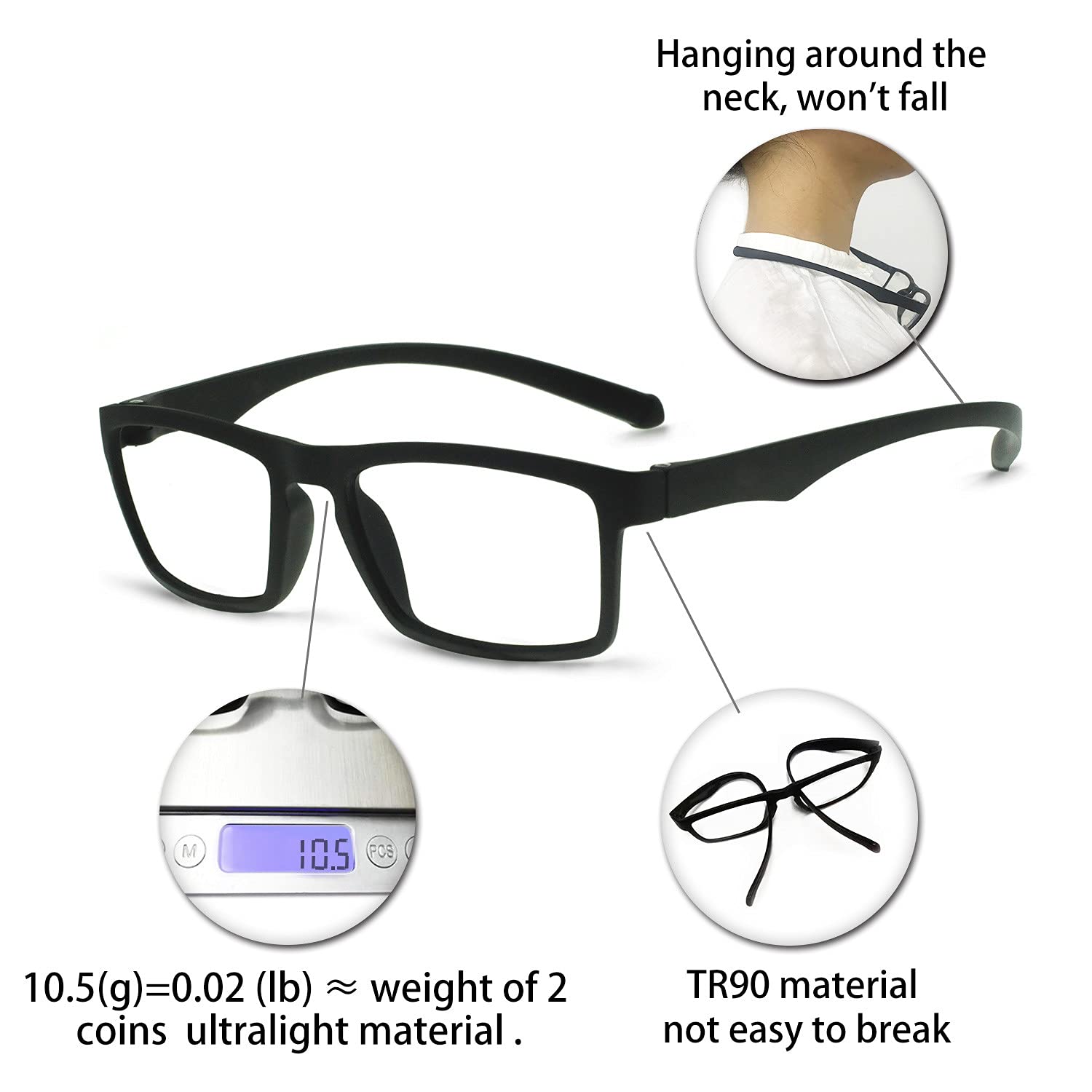 OCCI CHIARI TR90 Black Glasses for Women & Men - Clear Lens for Daily Use