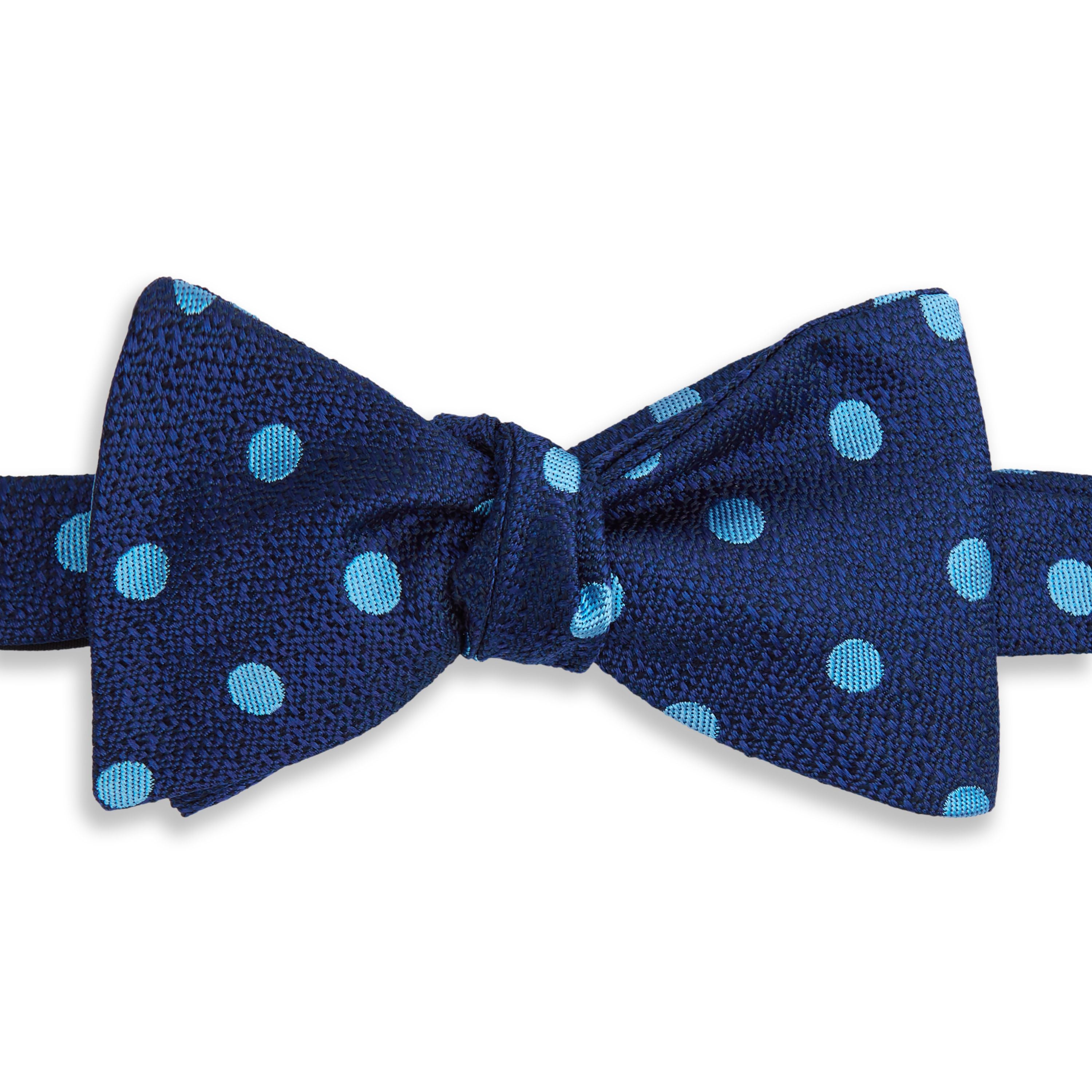Elegant Navy and Blue Polka Dot Textured Silk Bow Tie for Men - Perfect for Weddings, Prom, and Formal Events