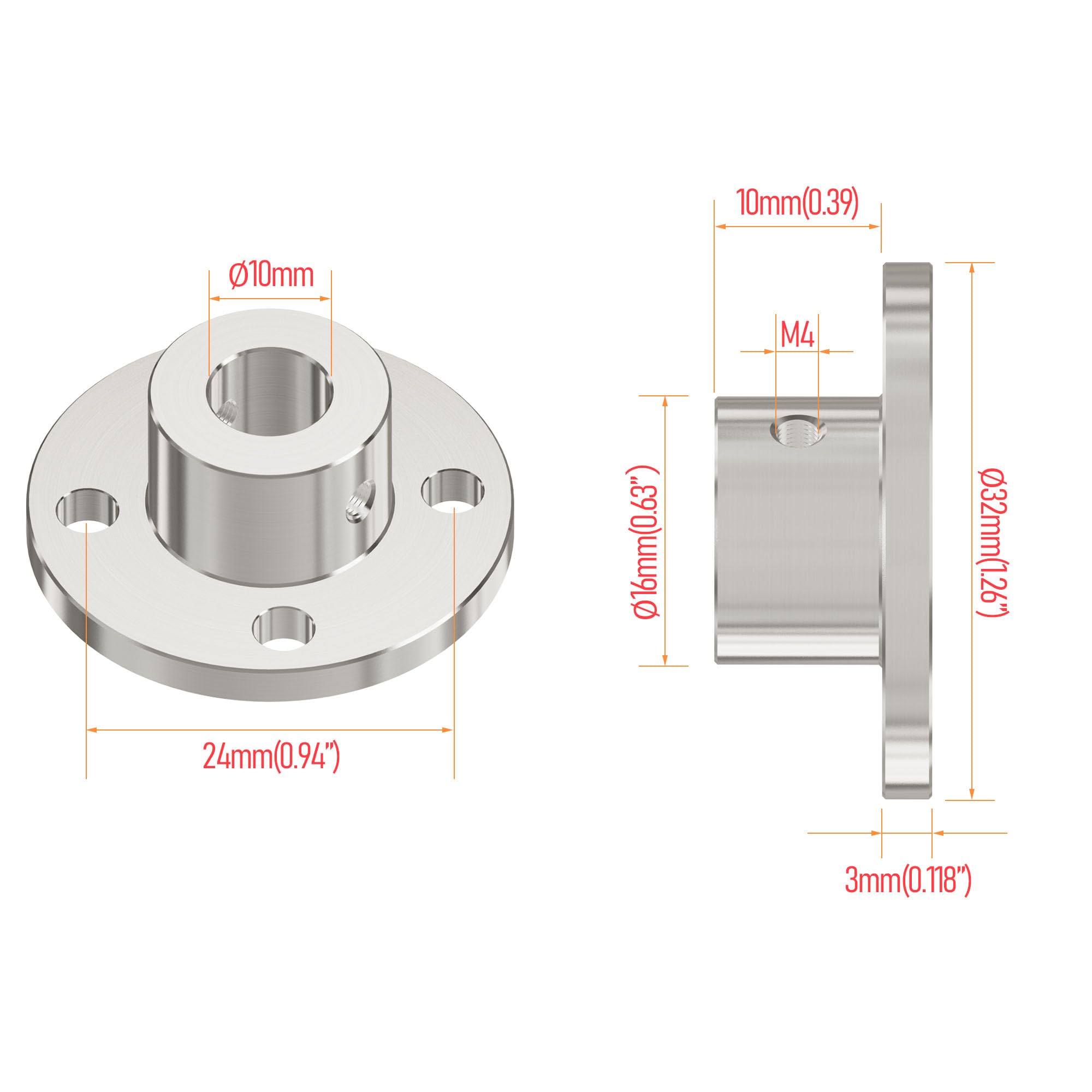 10mm (0.39 inch) High Hardness Flange Shaft Coupling - Rigid Motor Coupler with Set Screws & Wrench for DIY RC Models, 3D Printers, CNC Machines - Durable Connector for Precision Motor Mounting