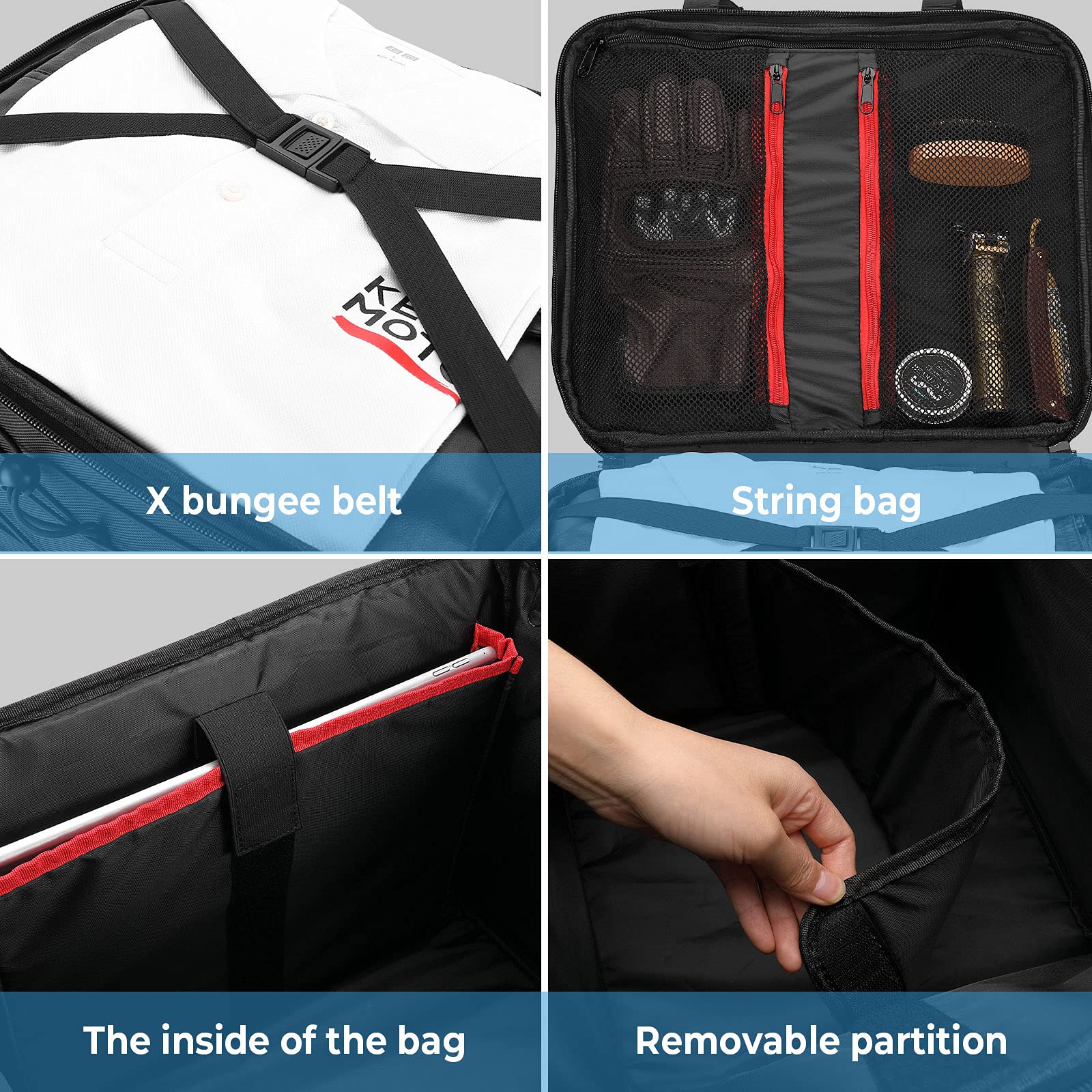 KEMIMOTO 40L Waterproof Motorcycle Sissy Bar Bag - Travel Luggage & Helmet Tail Bag for Harley Softail, Sportster, Dyna, Road King, Road Glide & Street Glide - Secure Sissy Bar Straps - Perfect for Long Rides & Road Trips