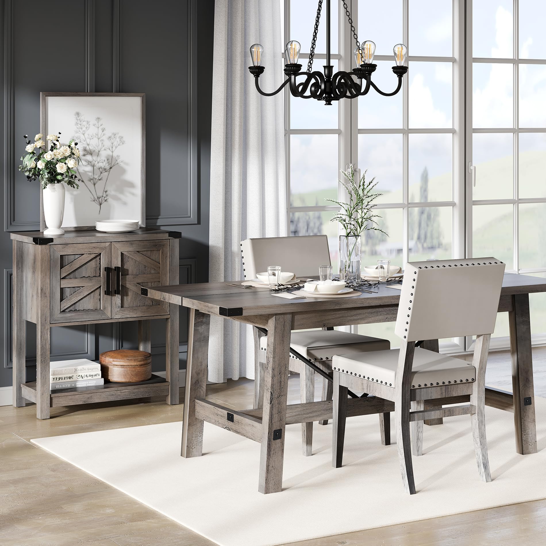 WAMPAT 4-6 Person Farmhouse Dining Table with Heavy Duty Wooden Legs, 67.7 Inch Rectangular Modern Wood Kitchen Table for Dining Room & Living Room, Rustic Grey - Perfect for Family Gatherings, Dinner Parties, and Cozy Meals