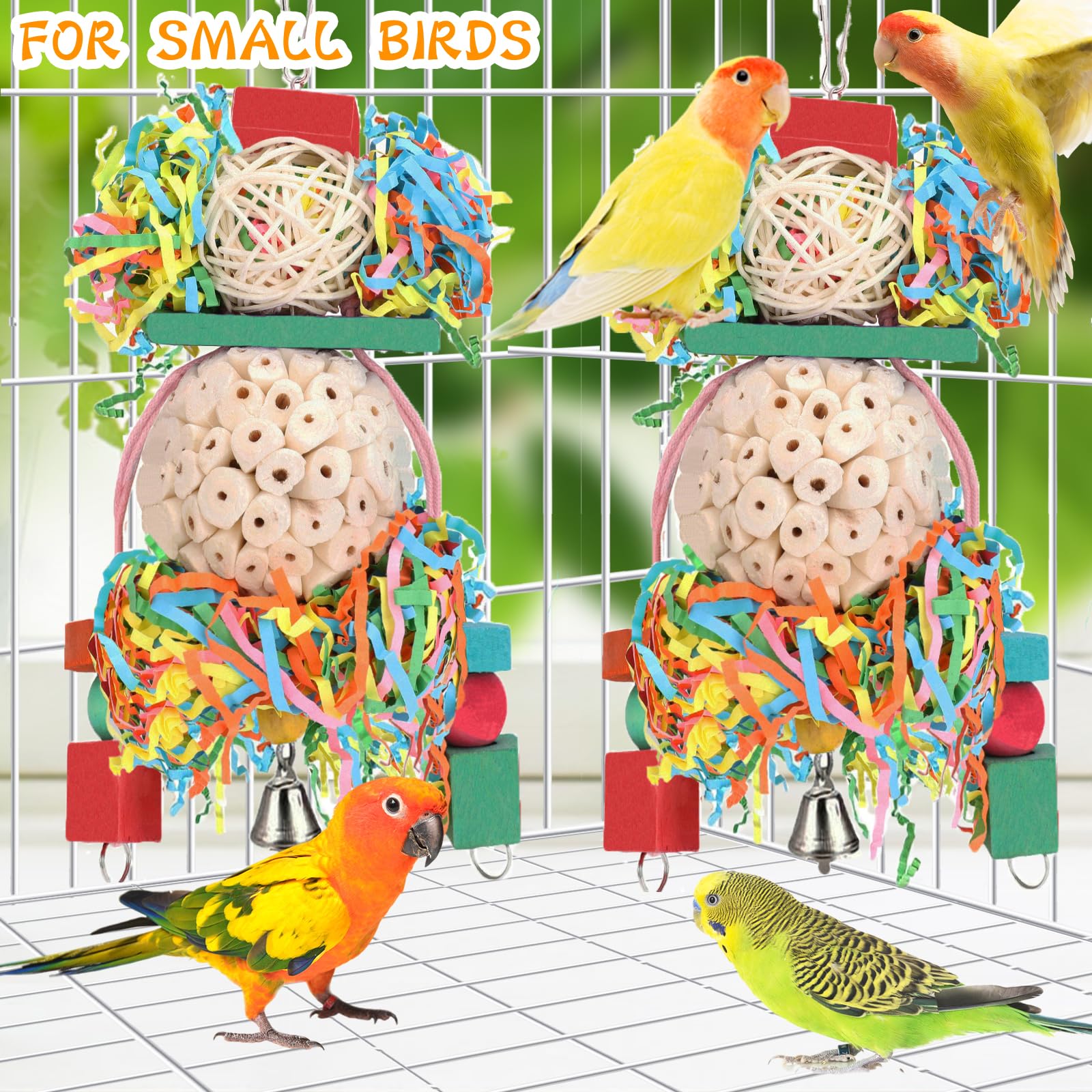 BBjinronjy 2PCS Natural Soft Sola Ball Bird Chew Toys - Hanging Forage & Shred Toys for Parrots, Cockatiels, Conures, Love Birds, Parakeets, Budgies | Perfect for Cage Enrichment & Beak Exercise