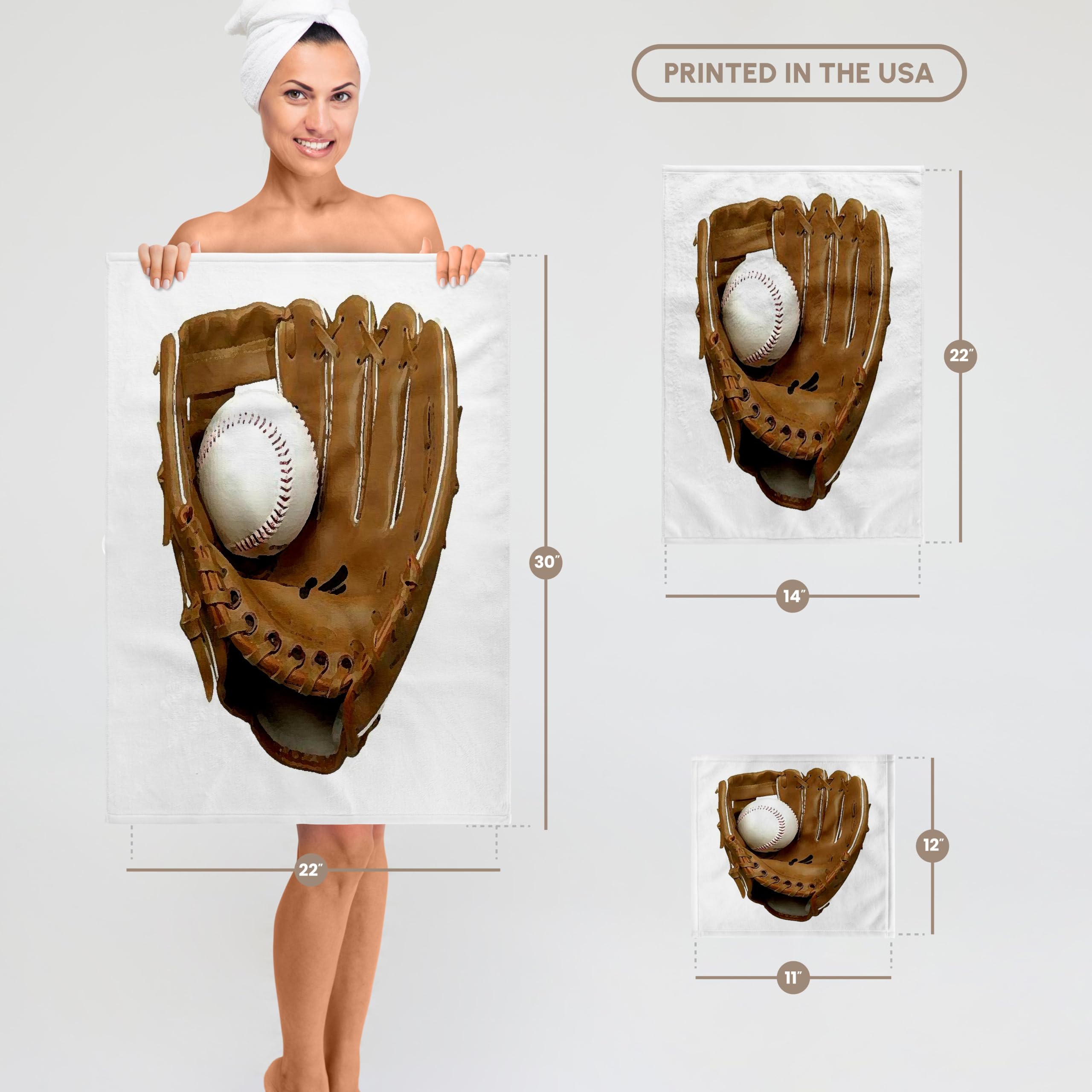 3D Rose Kids Baseball Glove Design Kitchen & Bath Towels (Set of 1) - Soft Absorbent Cotton Towels for Sports Fans, Bathroom, Kitchen & Gym Use - twl-4386-1