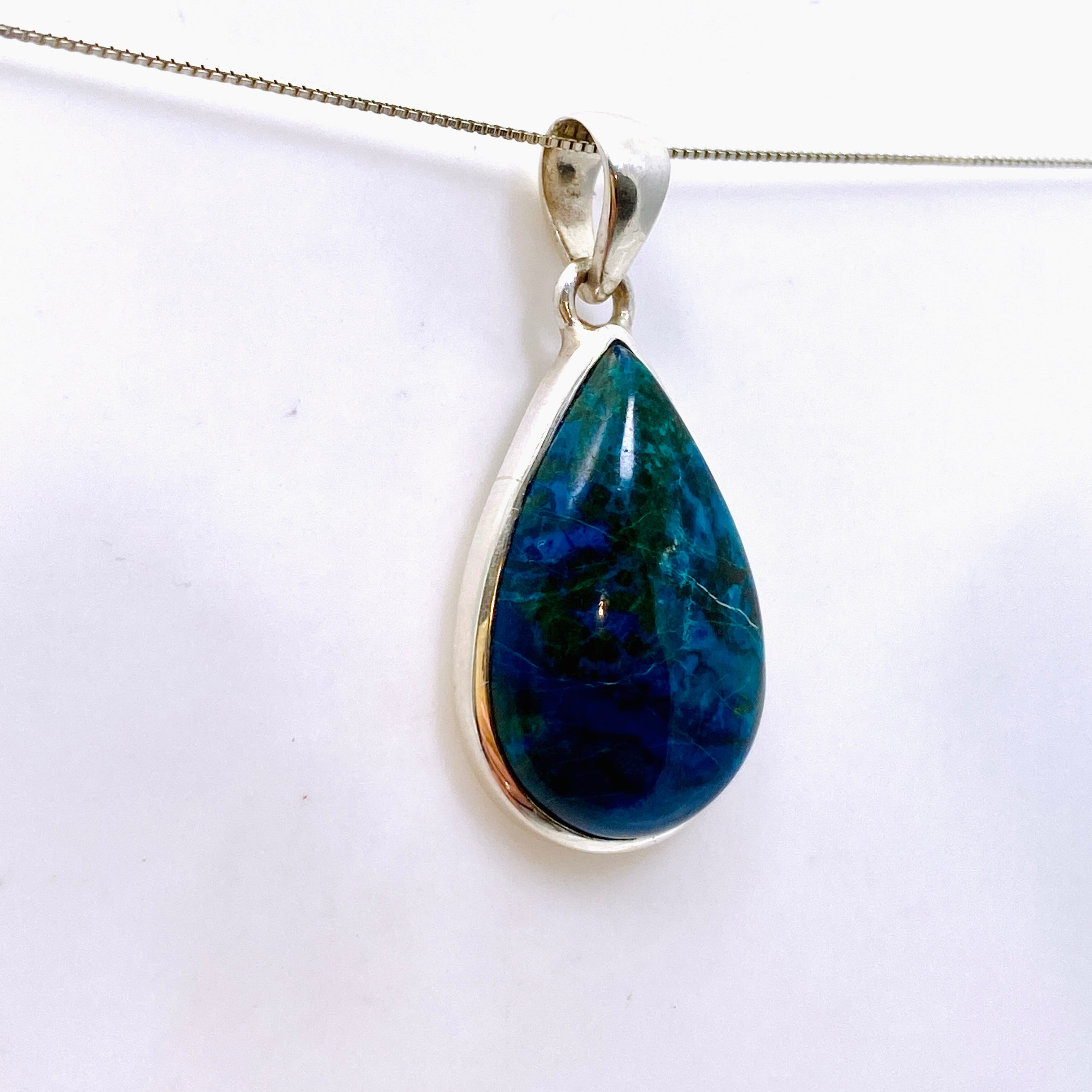 Natural Shattuckite Teardrop Cabochon Pendant - Handmade Blue Gemstone Jewelry PPGJ1004 for Healing, Meditation & Spiritual Gifts