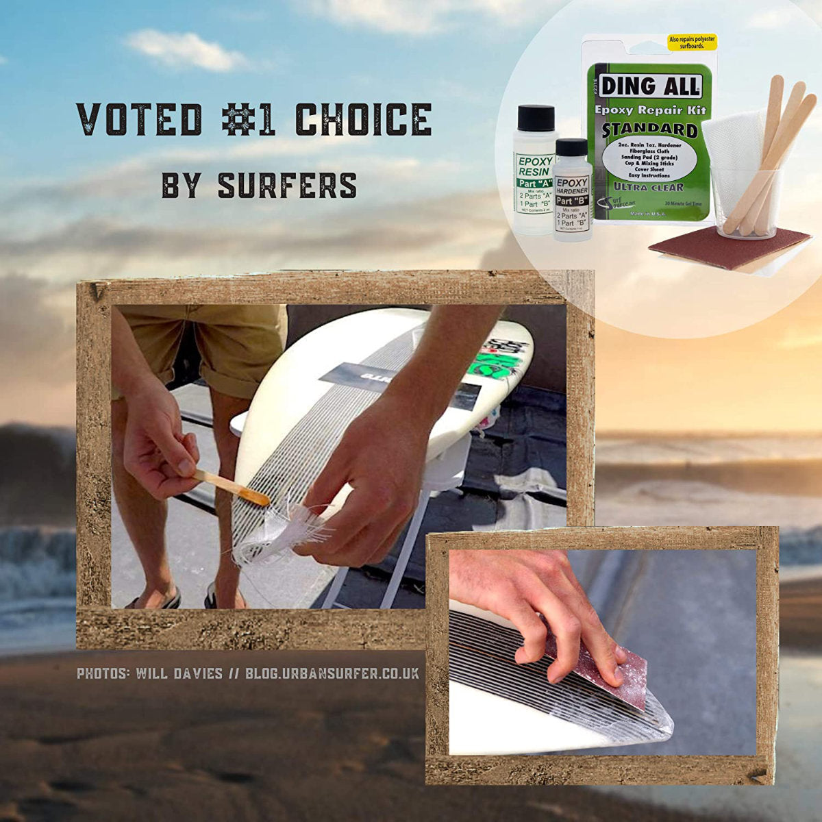 Ding Repair Kit - Epoxy Ding Repair for All Standard Surfboards | Quick & Easy Surfboard Ding Fix for DIY Repairs at Home