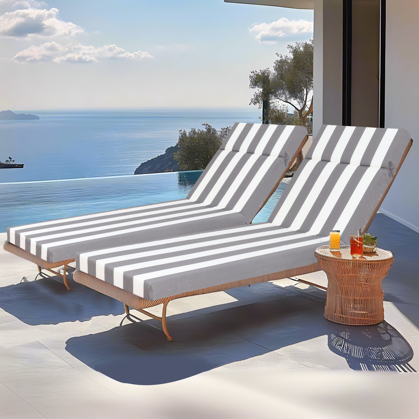 2-Piece Indoor/Outdoor Chaise Lounge Chair Cushion Set with Ties - 75