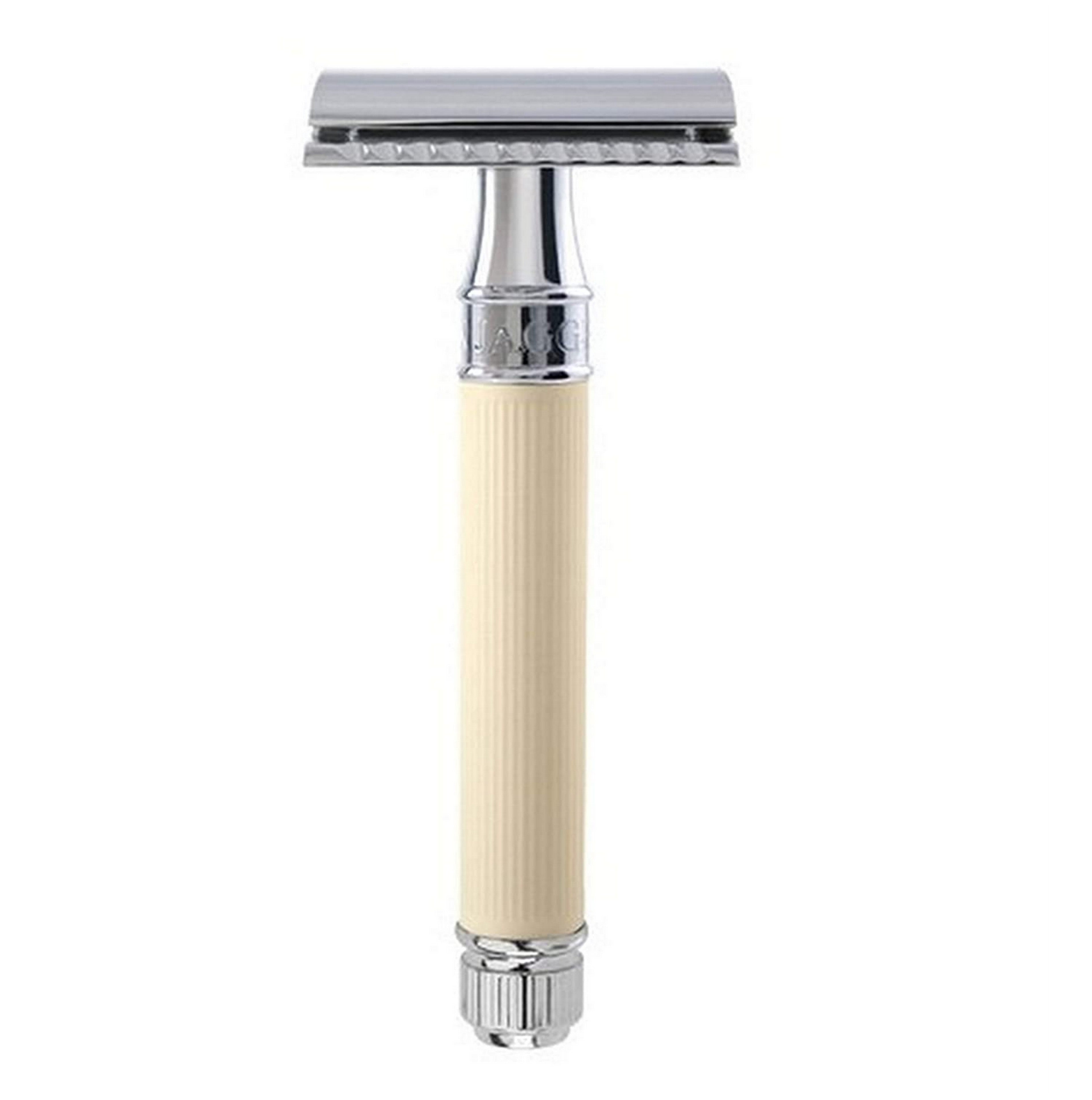 Edwin Jagger DE87 Safety Razor with Ivory Rubber Coated Handle - Perfect for Men's Wet Shaving & Travel Grooming Kit
