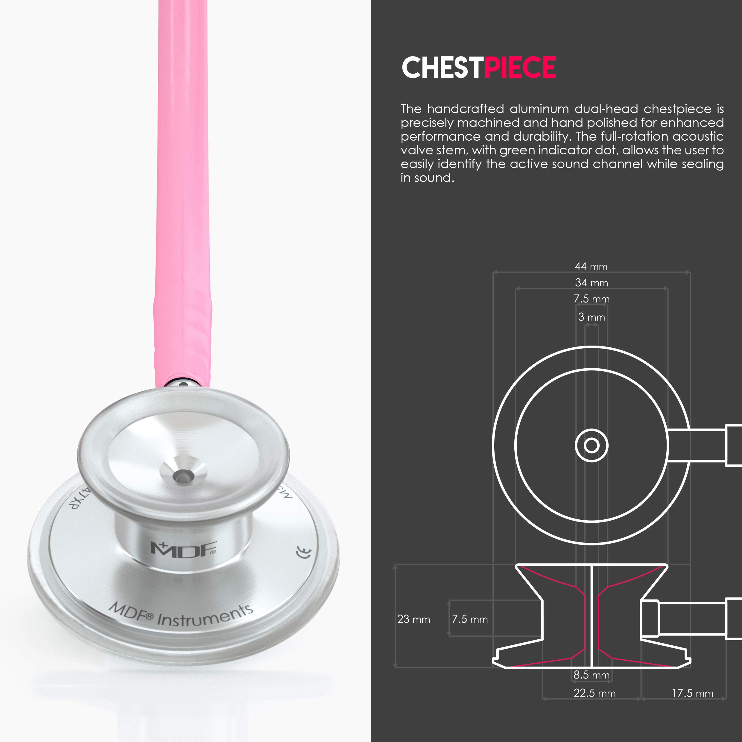 MDF Acoustica Lightweight Dual Head Stethoscope for Doctors, Nurses & Students - Pink Tube & Silver Chestpiece (MDF747XP01) | Ideal for Home Health Use, Medical Training & Clinical Practice