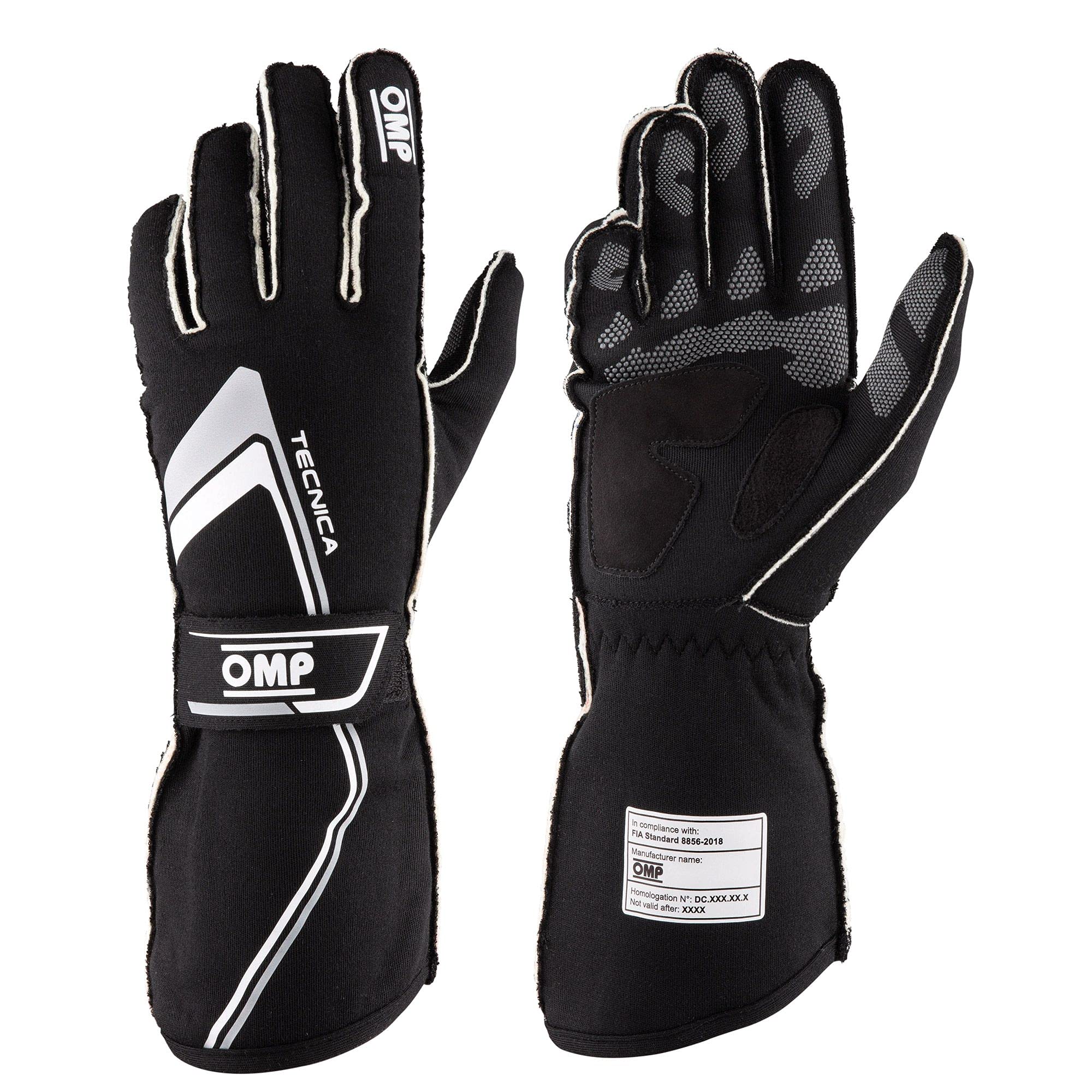 OMP Tecnica Black & White Motorcycle Racing Gloves - Large Size for Men & Women - Perfect for Track Racing, Street Biking & Off-Road Adventures