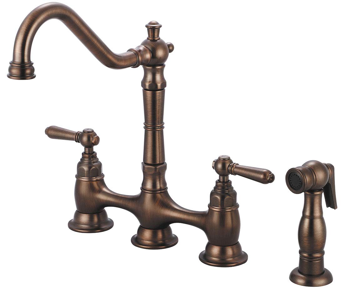 Pioneer 2AM501-ORB Oil Rubbed Bronze Two Handle Bridge Kitchen Faucet - Perfect for Farmhouse & Traditional Style Sinks, Ideal for Cooking & Washing Dishes