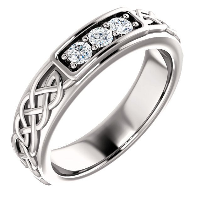 14K Gold Men's Celtic Ring with 1/5 CTW Diamond Accents - Elegant Three-Stone Design for Weddings, Anniversaries & Special Occasions