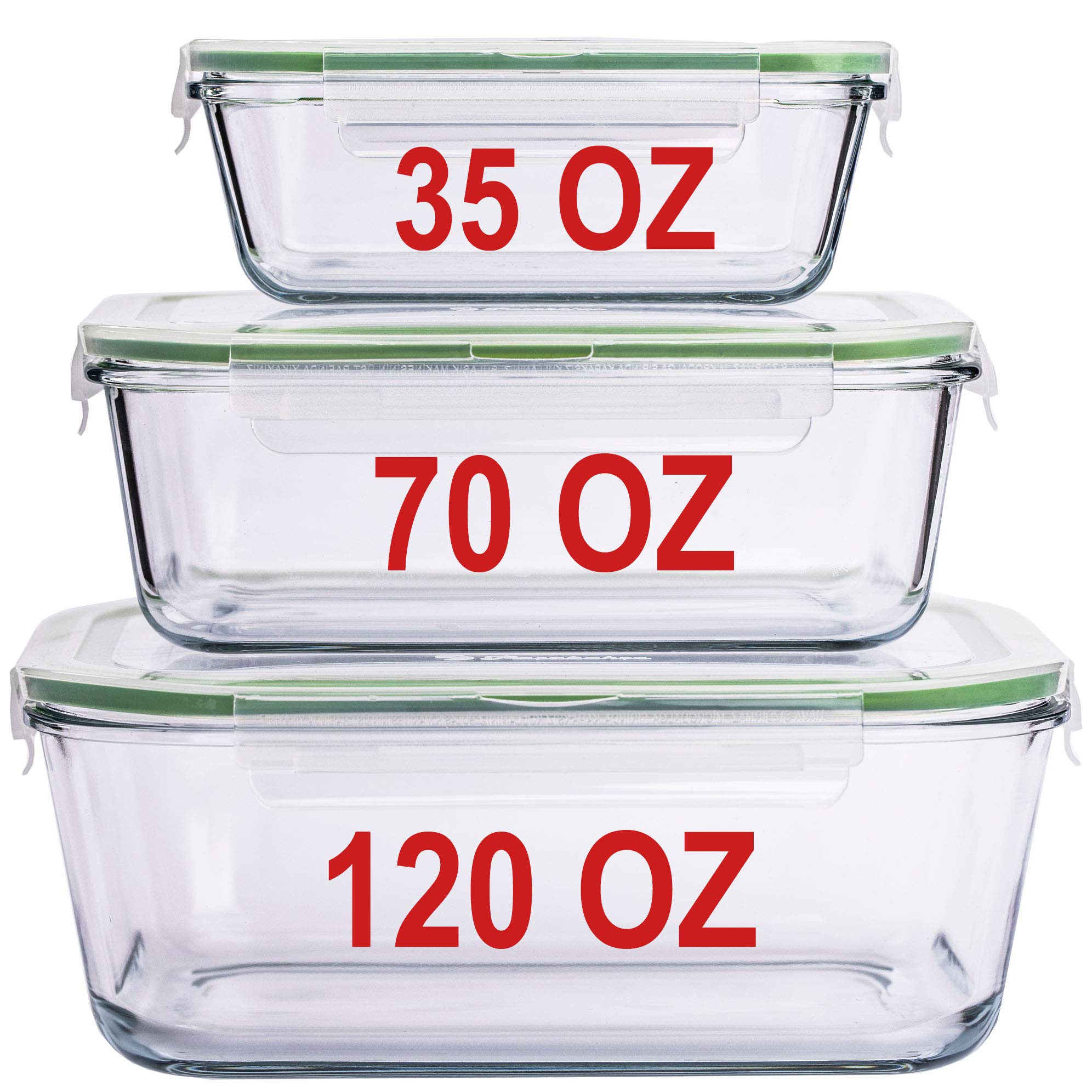 Large Glass Food Storage Containers with Locking Lids - 3-Piece Baking Dish Set (120oz, 70oz, 35oz) | Leakproof, Oven-Safe for Meal Prep, Serving & Leftovers | Perfect for Kitchen Organization, Meal Prepping & Holiday Entertaining