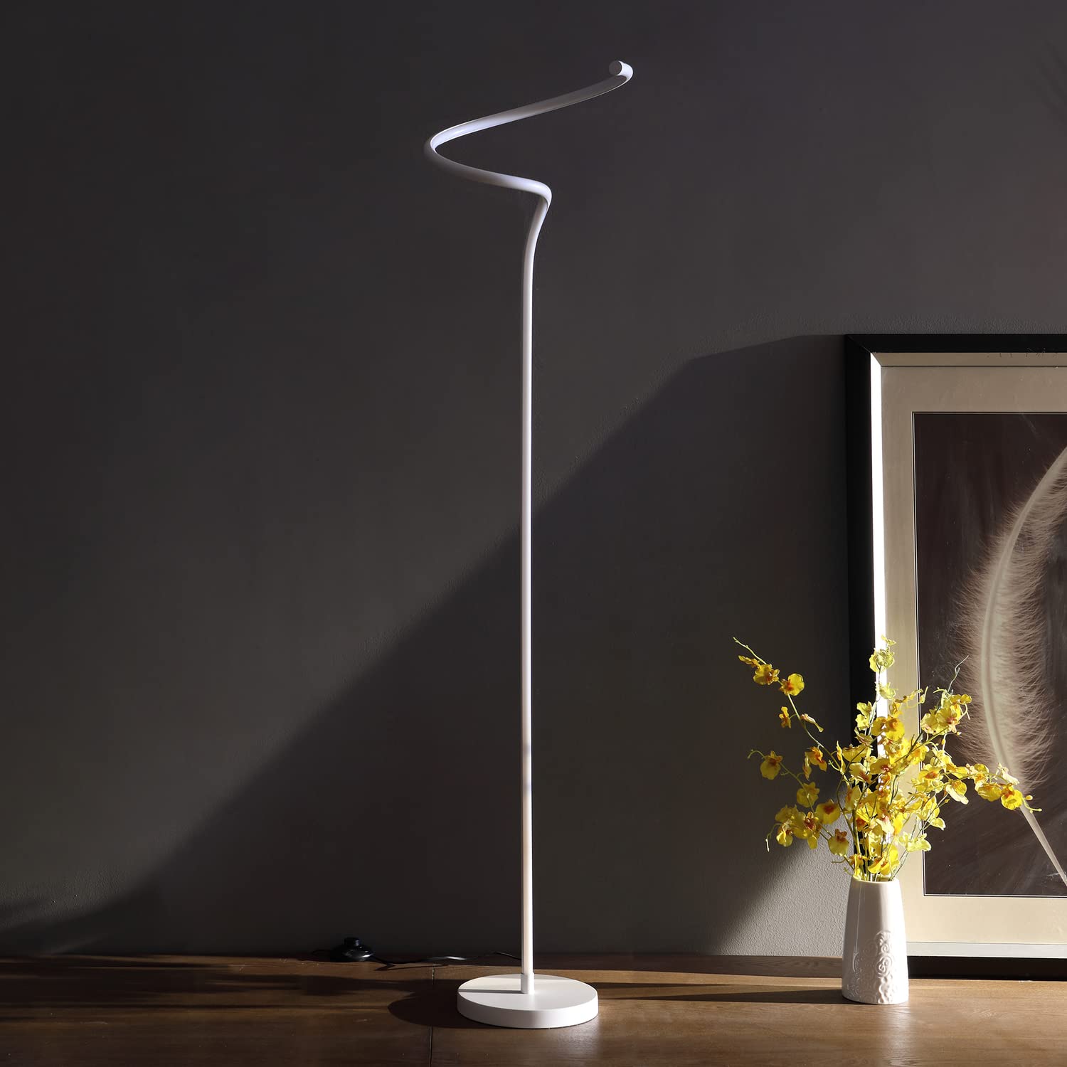 ORE International 52.5-Inch LED Matte White S-Curve Floor Lamp - Modern Spiral Tube Design for Living Room, Bedroom & Office Lighting